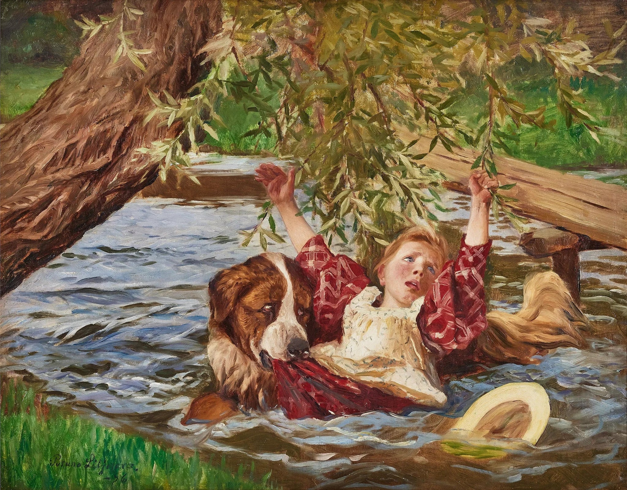 Fille et Saint-Bernard - Bruno Liljefors image 1 reproduction de peinture à l’huile