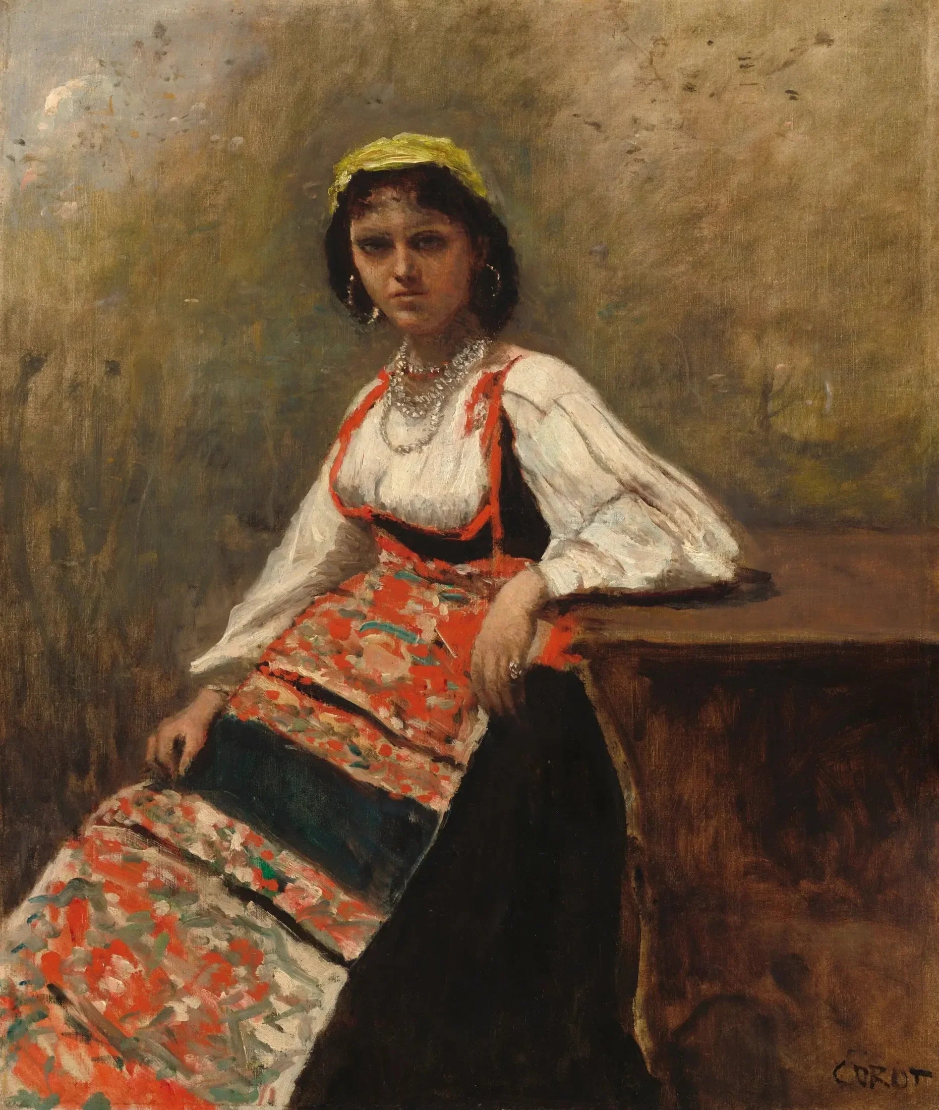Fille italienne - Jean-Baptiste Camille Corot image 1 reproduction artisanale de tableau