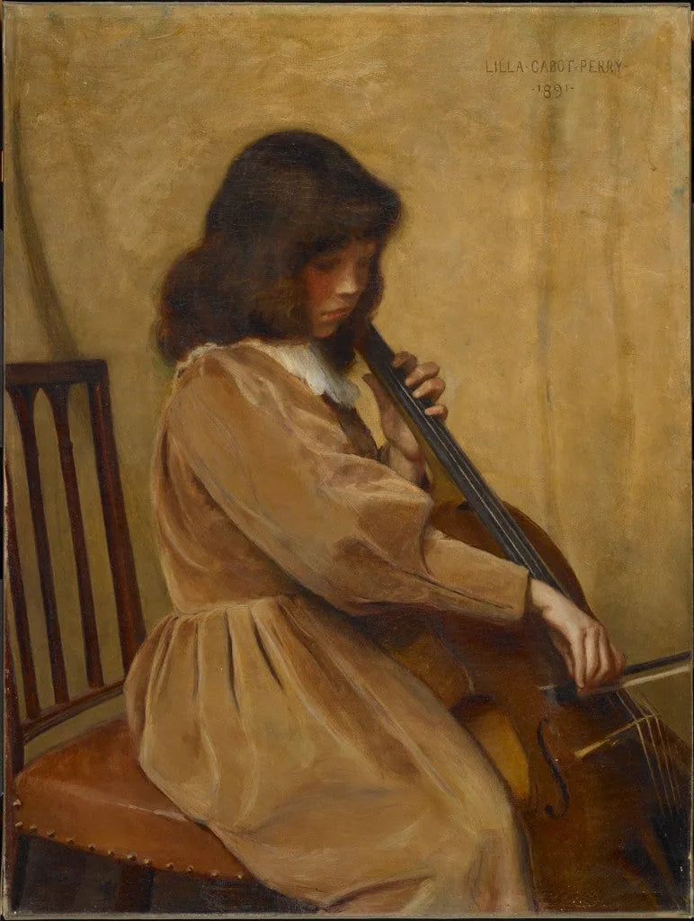 Fille jouant du violoncelle - Lilla Cabot Perry image 1 tableau peint à l’huile sur toile