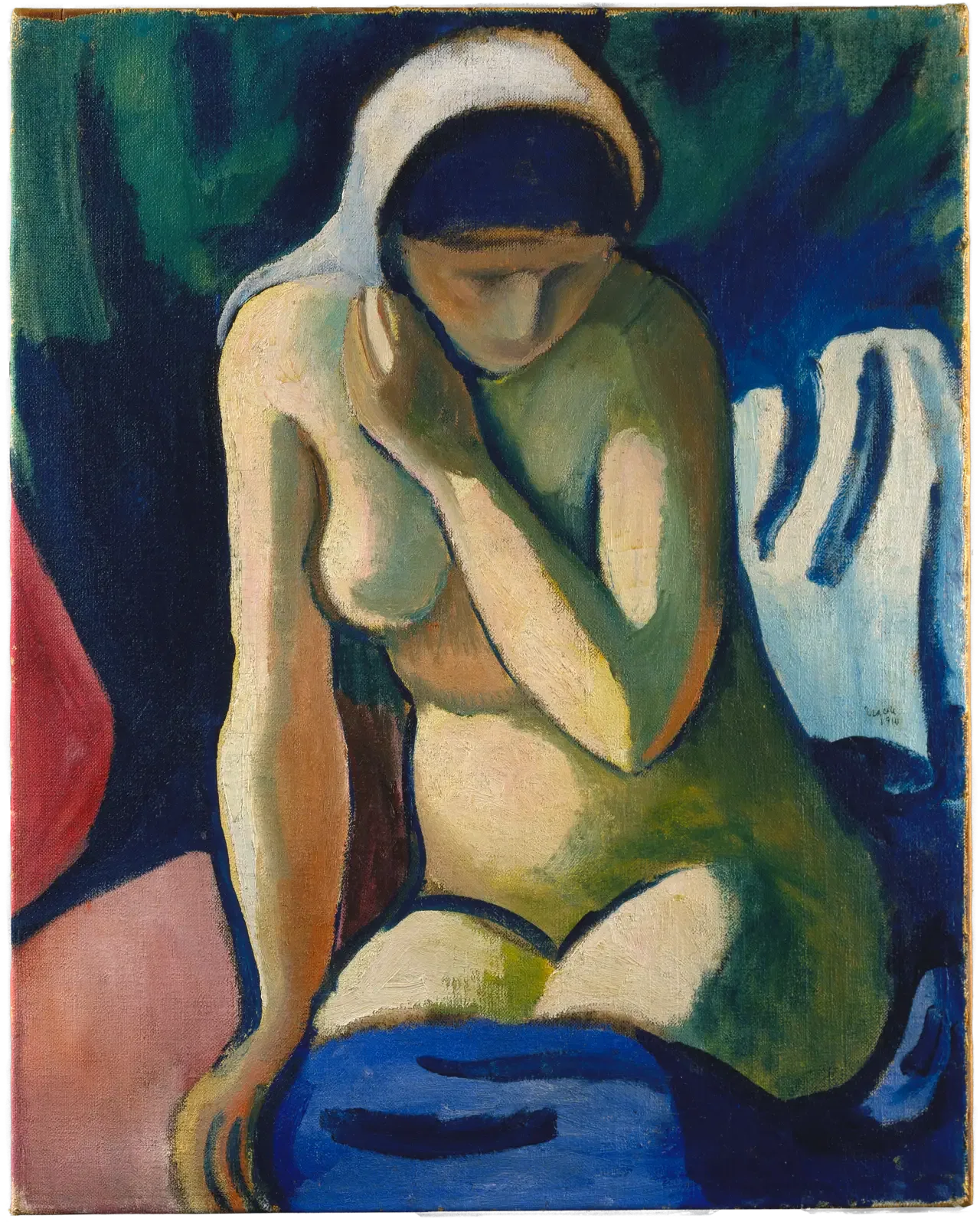 Fille nue avec foulard - August Macke image 1 copie peinte à la main à l’huile