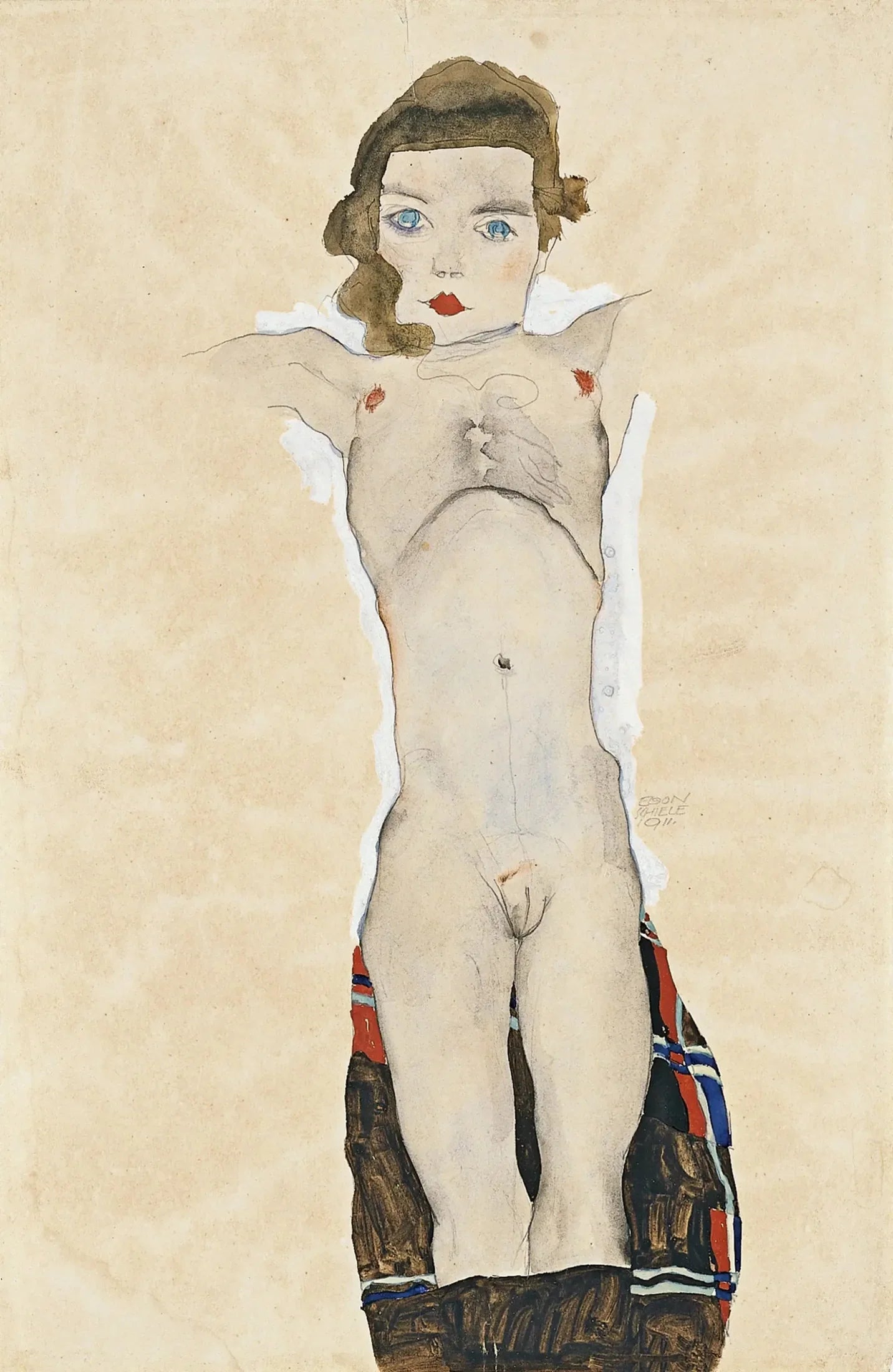 Fille nue avec les bras tendus - Egon Schiele image 1 copie de tableau peinte à la main