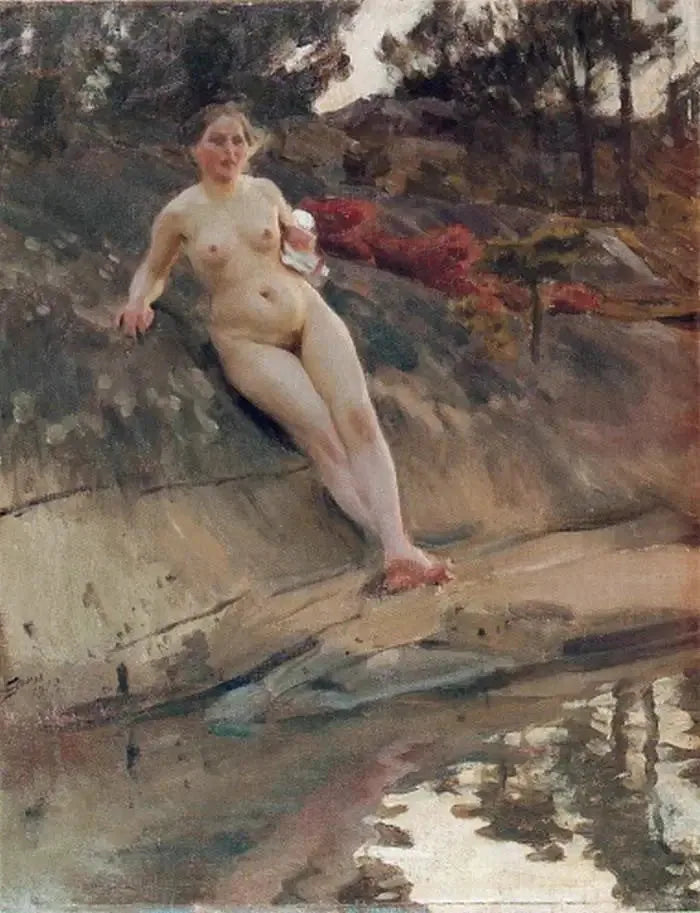 Fille prenant le soleil - Anders Zorn image 1 reproduction artisanale de tableau