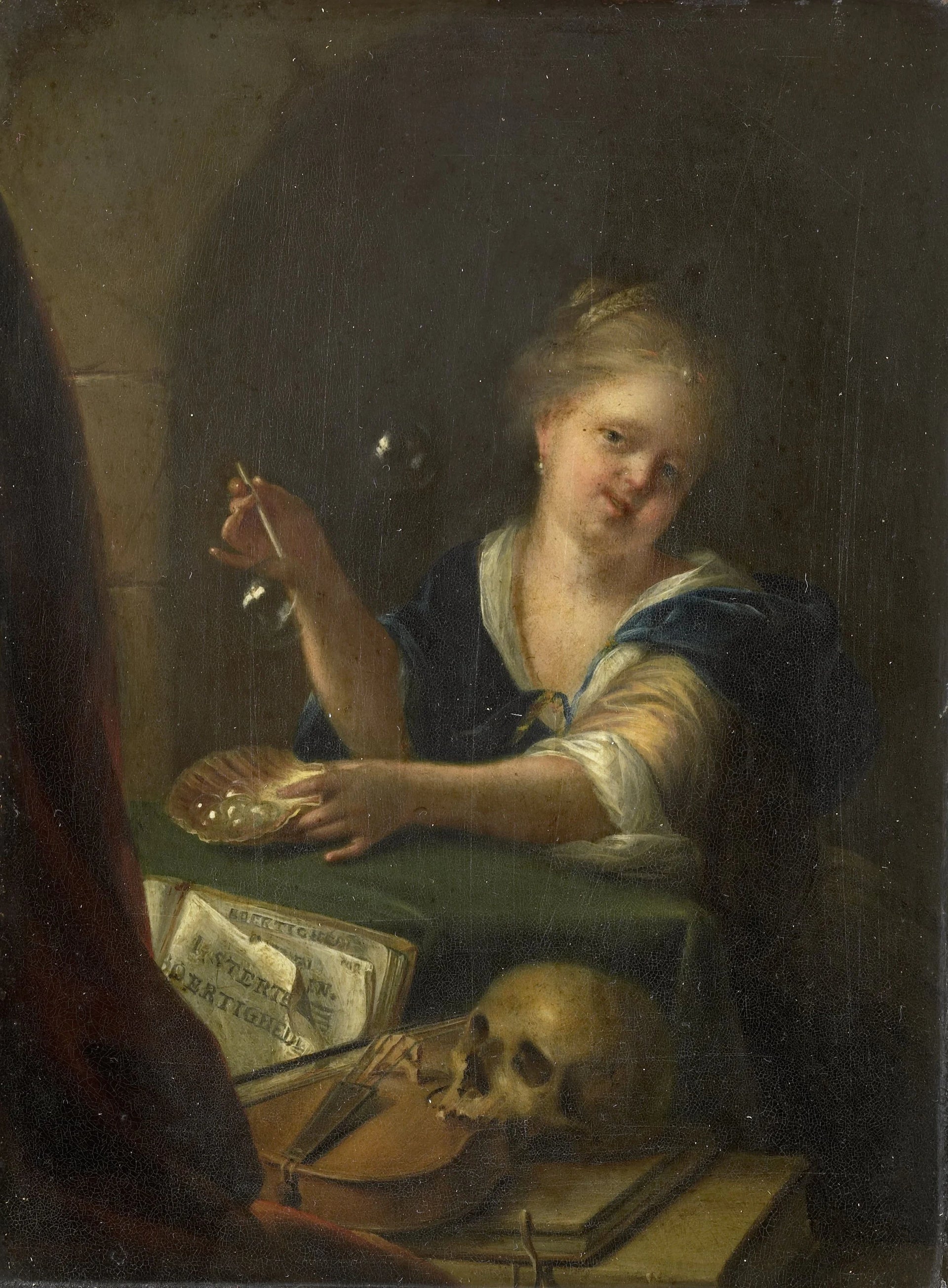 Fille soufflant des bulles dans une nature morte de vanité - Adriaen van der Werff