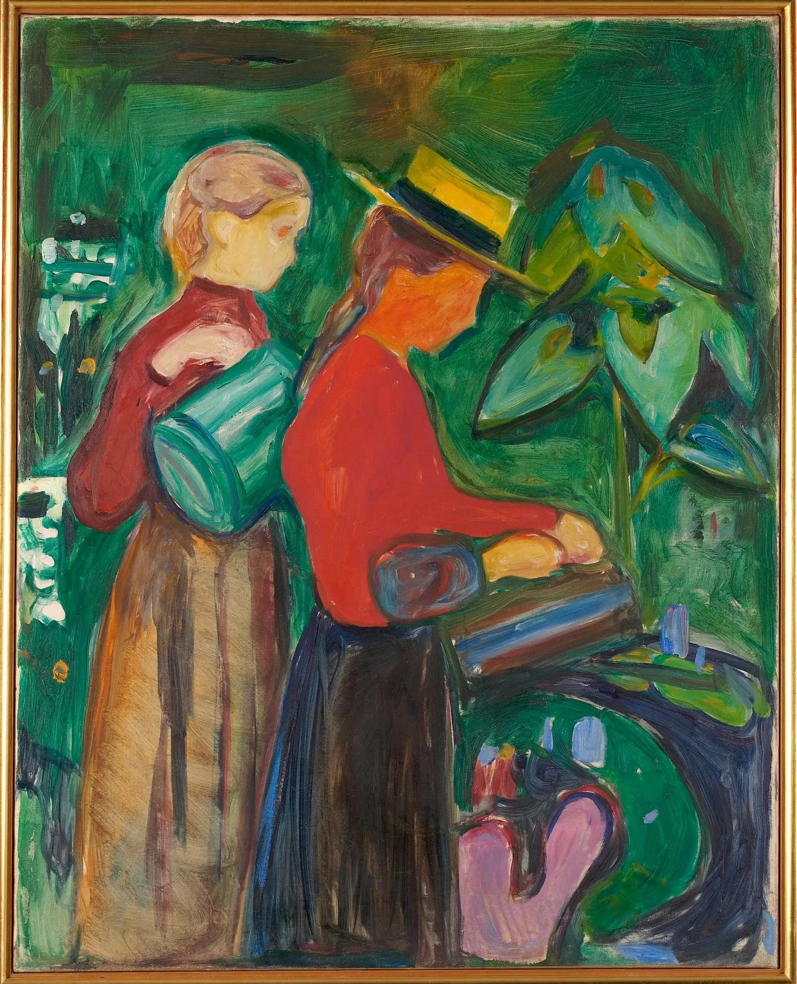 Filles arrosant les fleurs (Frise Linde) - Edvard Munch image 1 copie peinte à la main à l’huile