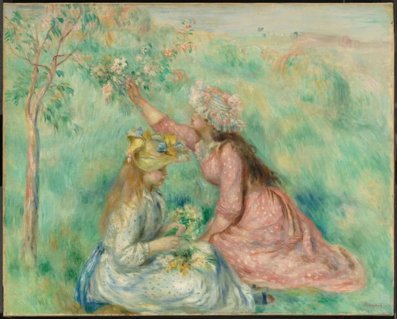 Filles cueillant des fleurs dans un pré - Pierre-Auguste Renoir image 1 reproduction réalisée par Alpha Reproduction