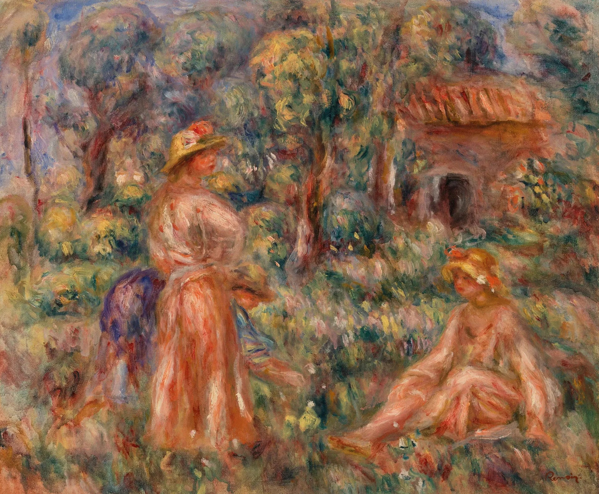 Filles dans un paysage (Jeunes filles dans un paysage) - Pierre-Auguste Renoir image 1 reproduction de peinture à l’huile