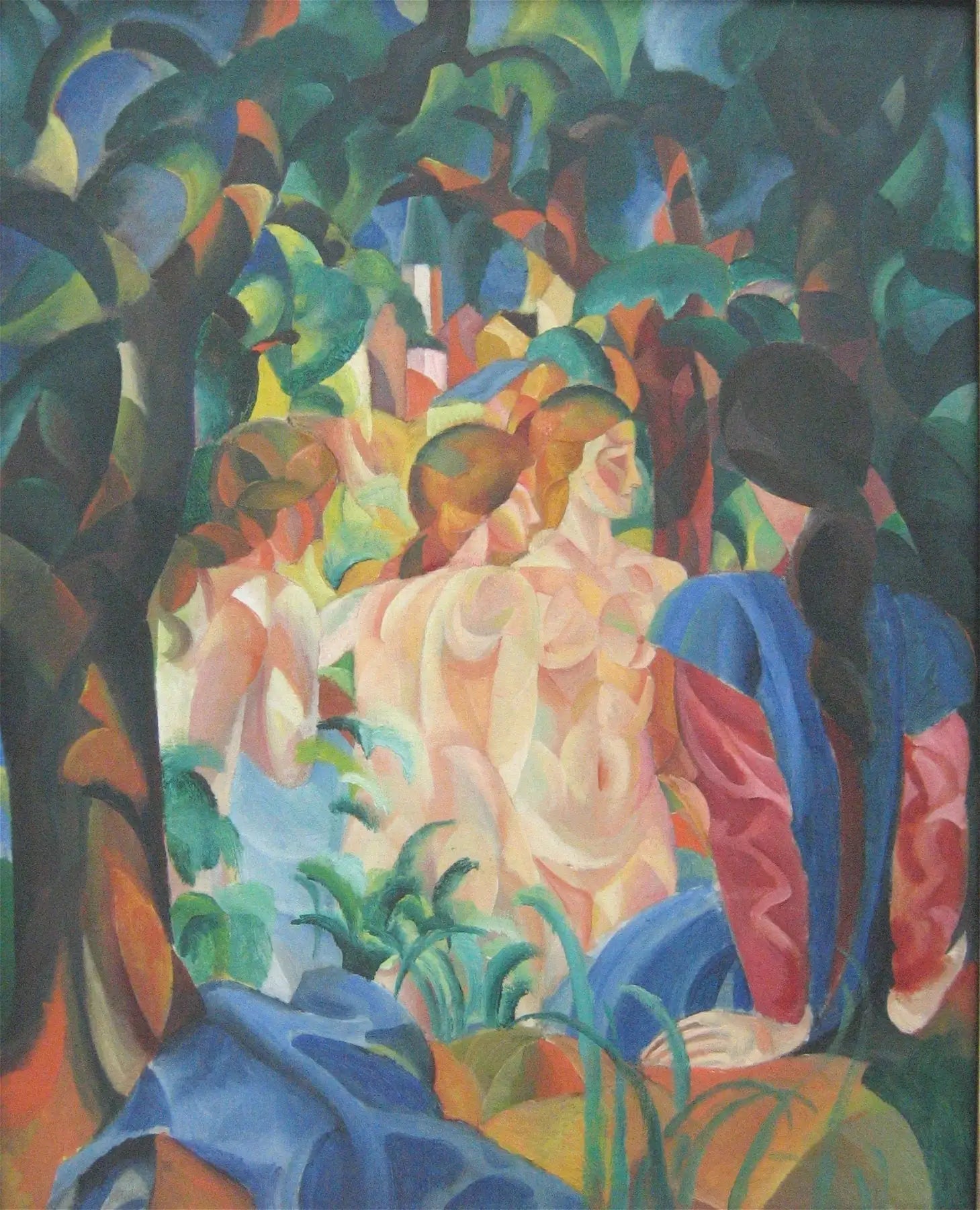 Filles se baignant avec la ville en arrière-plan - August Macke image 1 reproduction artisanale de tableau