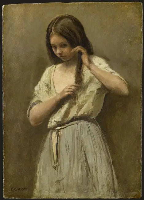 Fillette à sa Toilette - Jean-Baptiste Camille Corot image 1 reproduction de peinture à l’huile