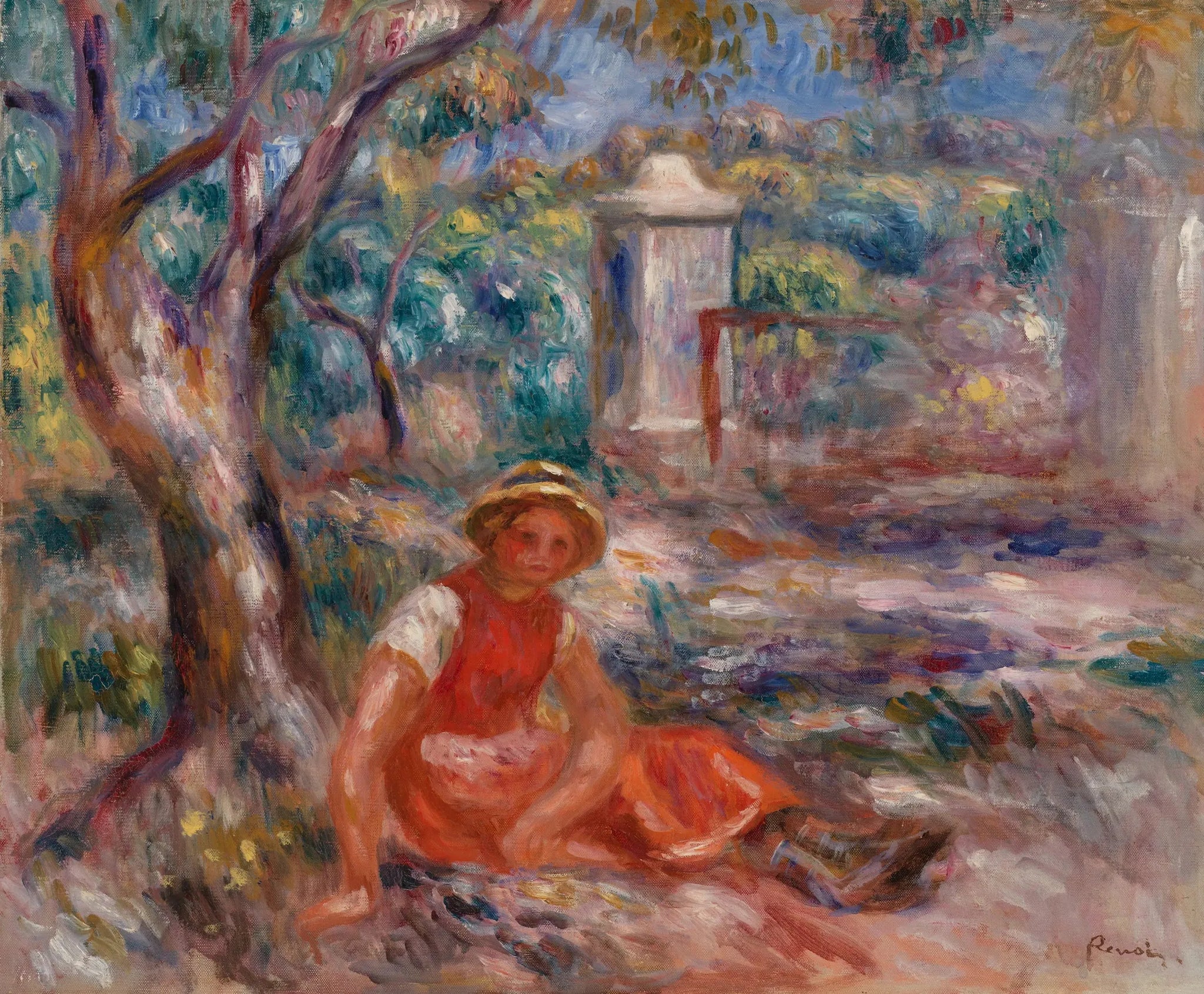 Fillette au pied d'un arbre (Fillette au pied d'un arbre) - Pierre-Auguste Renoir image 1 reproduction artisanale de tableau