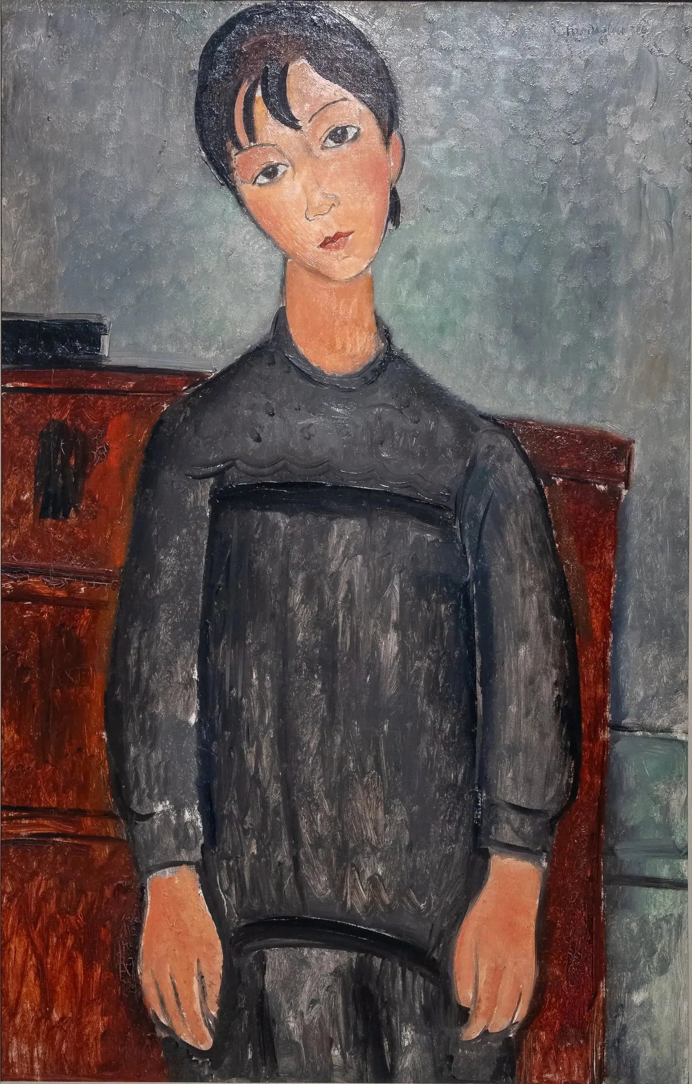 Fillette debout en tablier noir - Amedeo Modigliani image 1 reproduction artisanale de tableau
