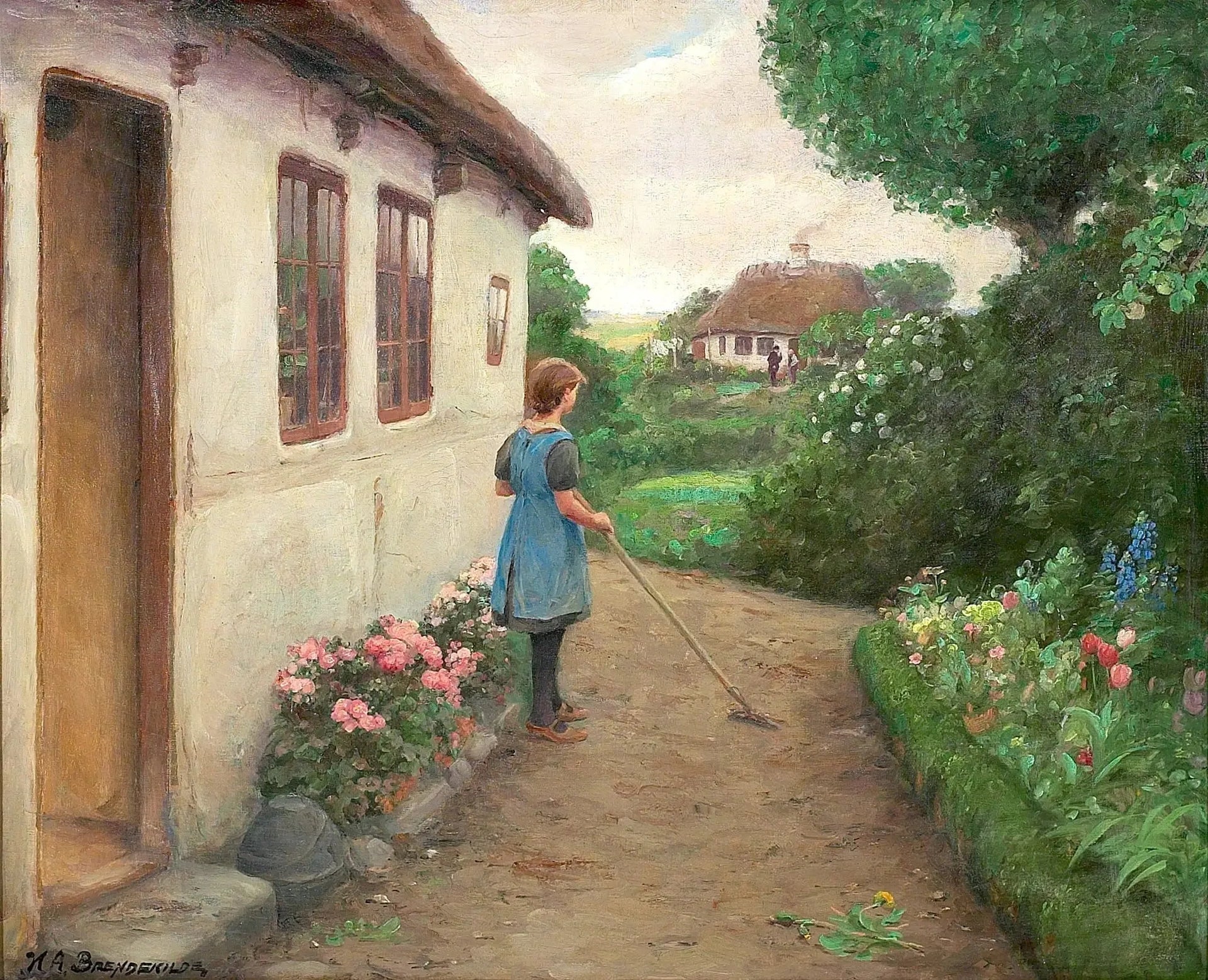Fin d'après-midi. De quoi parlent ces deux vieux ? - H. A. Brendekilde image 1 copie peinte à la main à l’huile