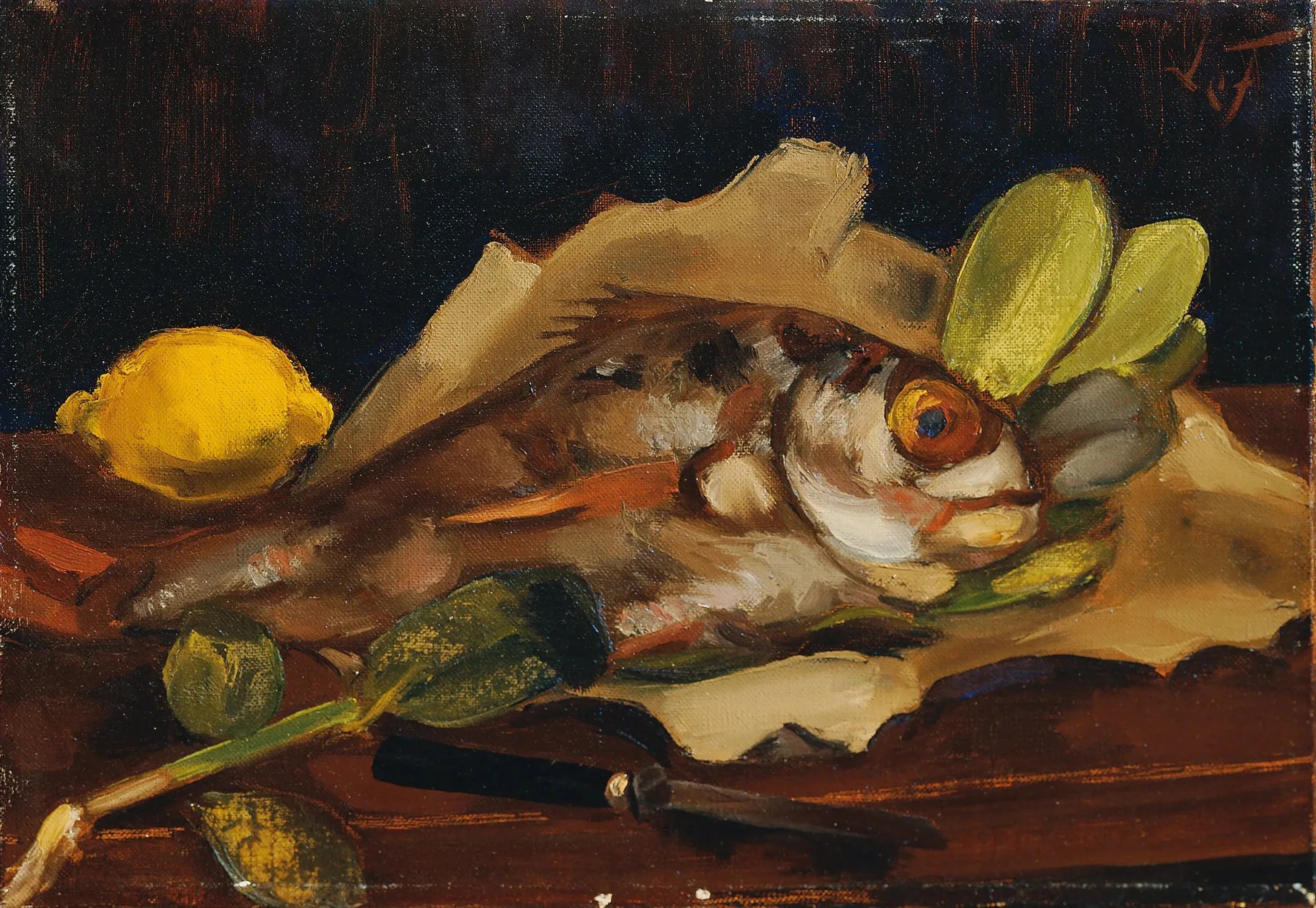 Fischstillleben mit Zitrone - Henri Le Fauconnier image 1 reproduction artisanale de tableau