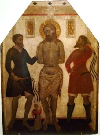 Flagellation du Christ avec un donateur. - Francescuccio Ghissi image 1 reproduction artisanale de tableau