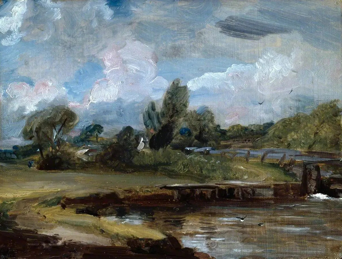 Flatford Lock, un chemin au bord d'une rivière - John Constable image 1 copie de tableau peinte à la main