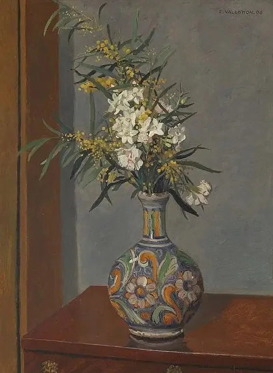 Fleurs blanches dans un vase décoré - Félix Vallotton image 1 reproduction artisanale de tableau
