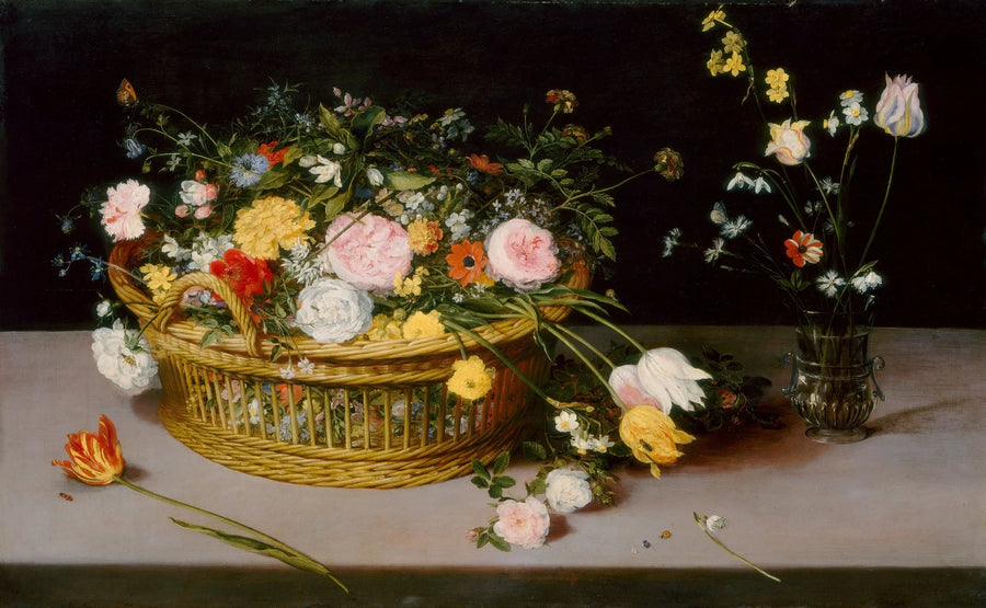 Fleurs dans un panier et un vase - Jan Brueghel l'Ancien