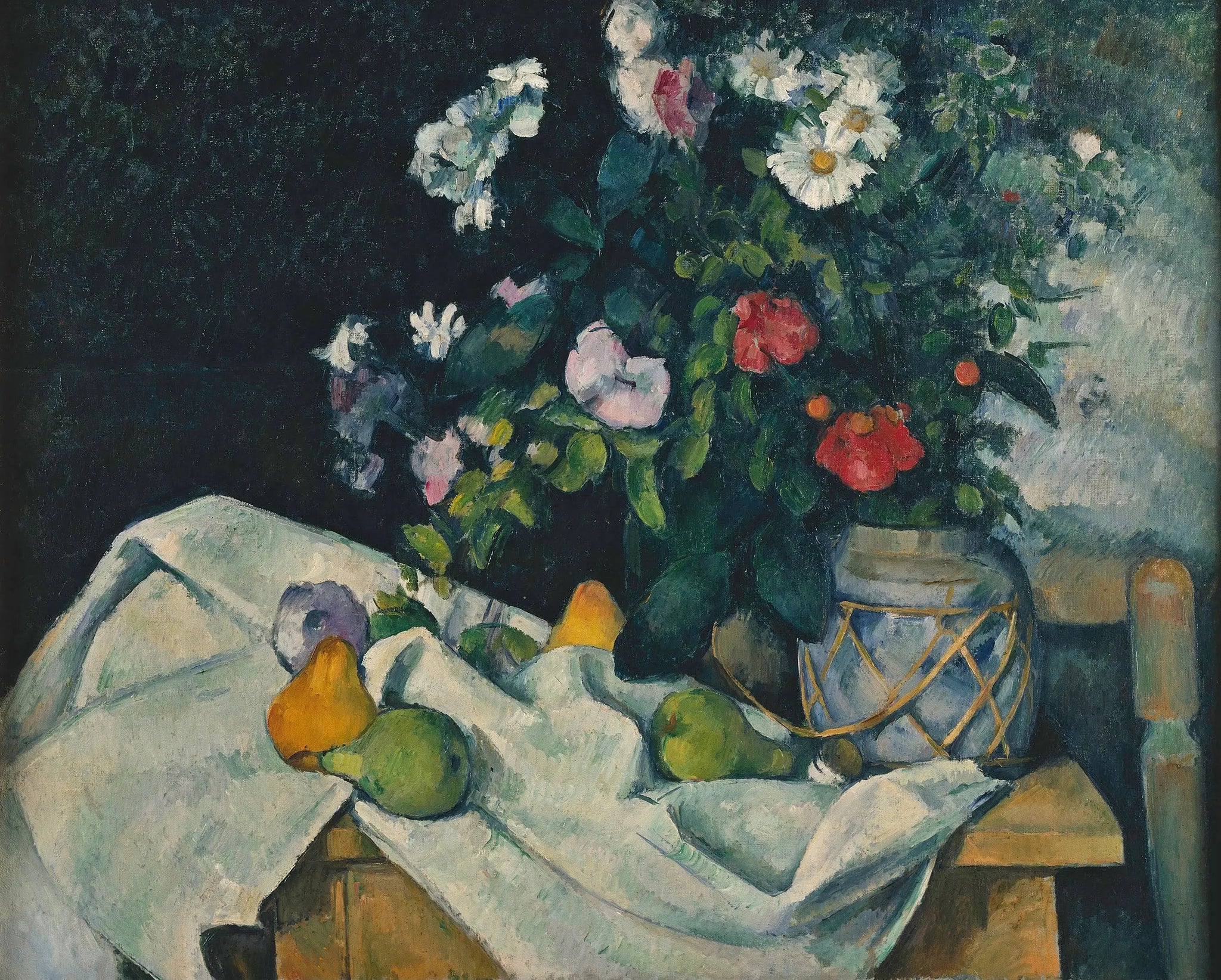 Fleurs dans un pot de gingembre et fruits - Paul Cézanne image 1 reproduction artisanale de tableau
