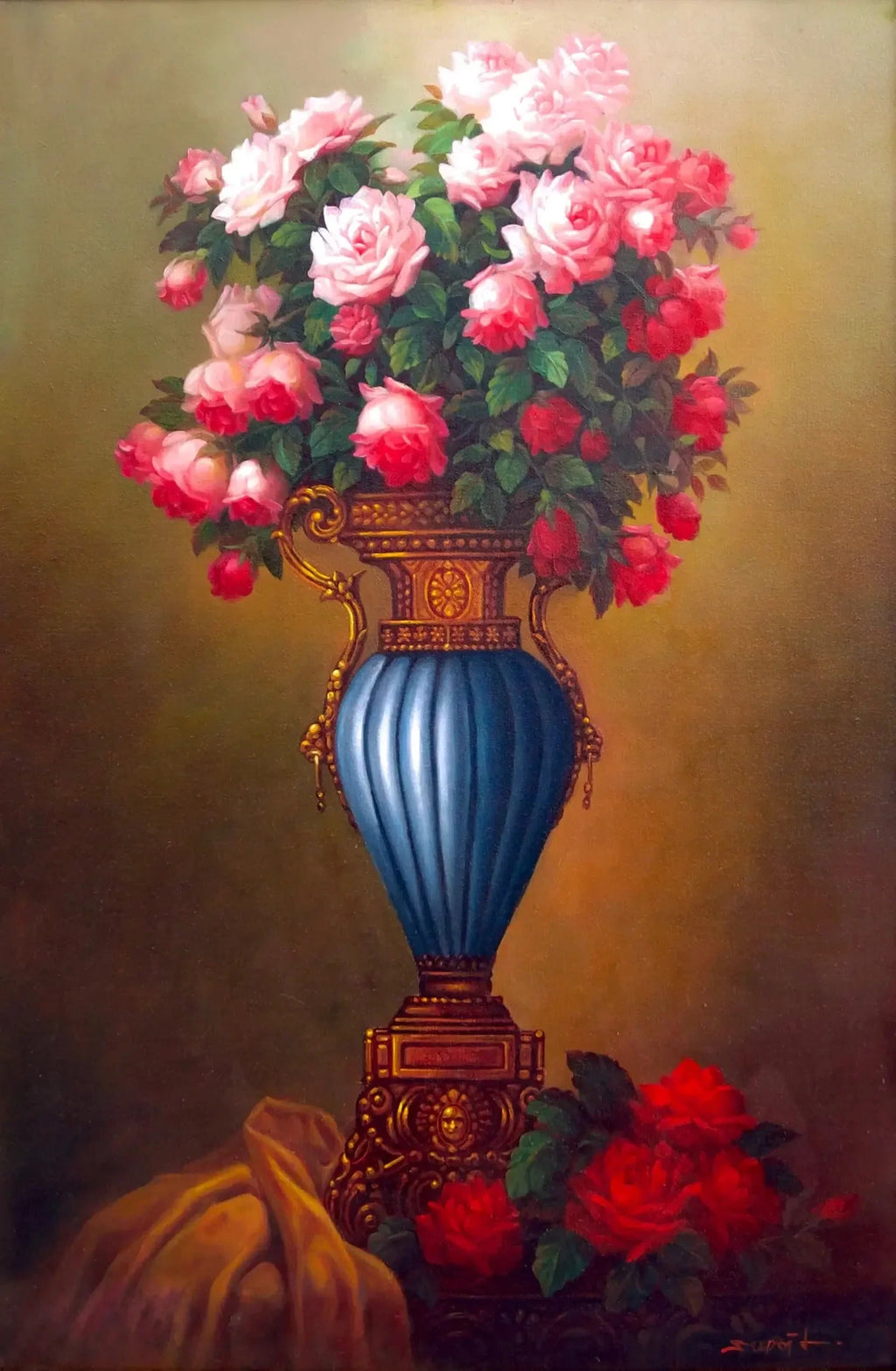 Fleurs dans un Vase Antique | 60 x 90 cm image 1 tableau peint à l’huile sur toile