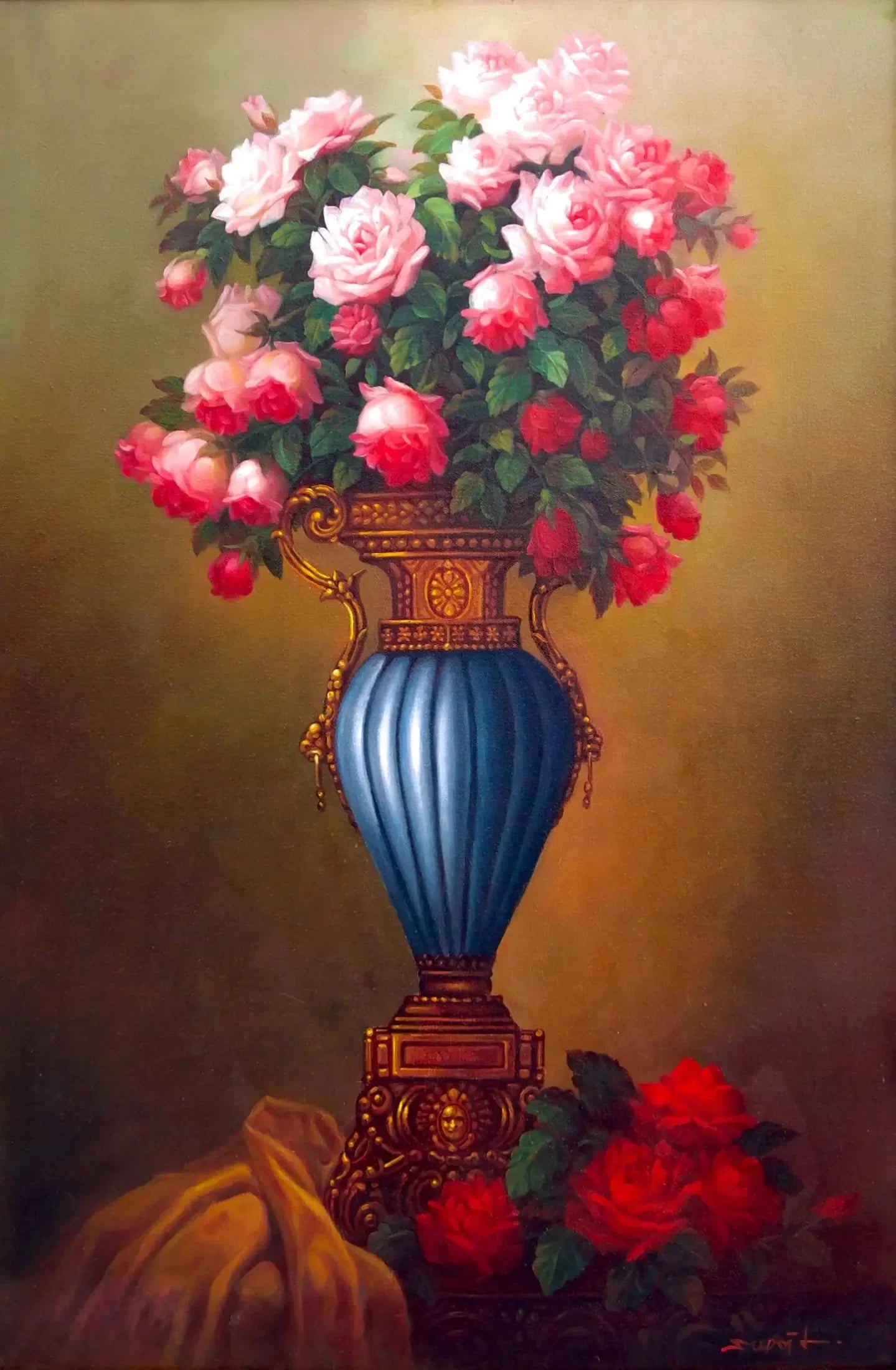 Fleurs dans un Vase Antique | 60 x 90 cm image 1 tableau peint à l’huile sur toile
