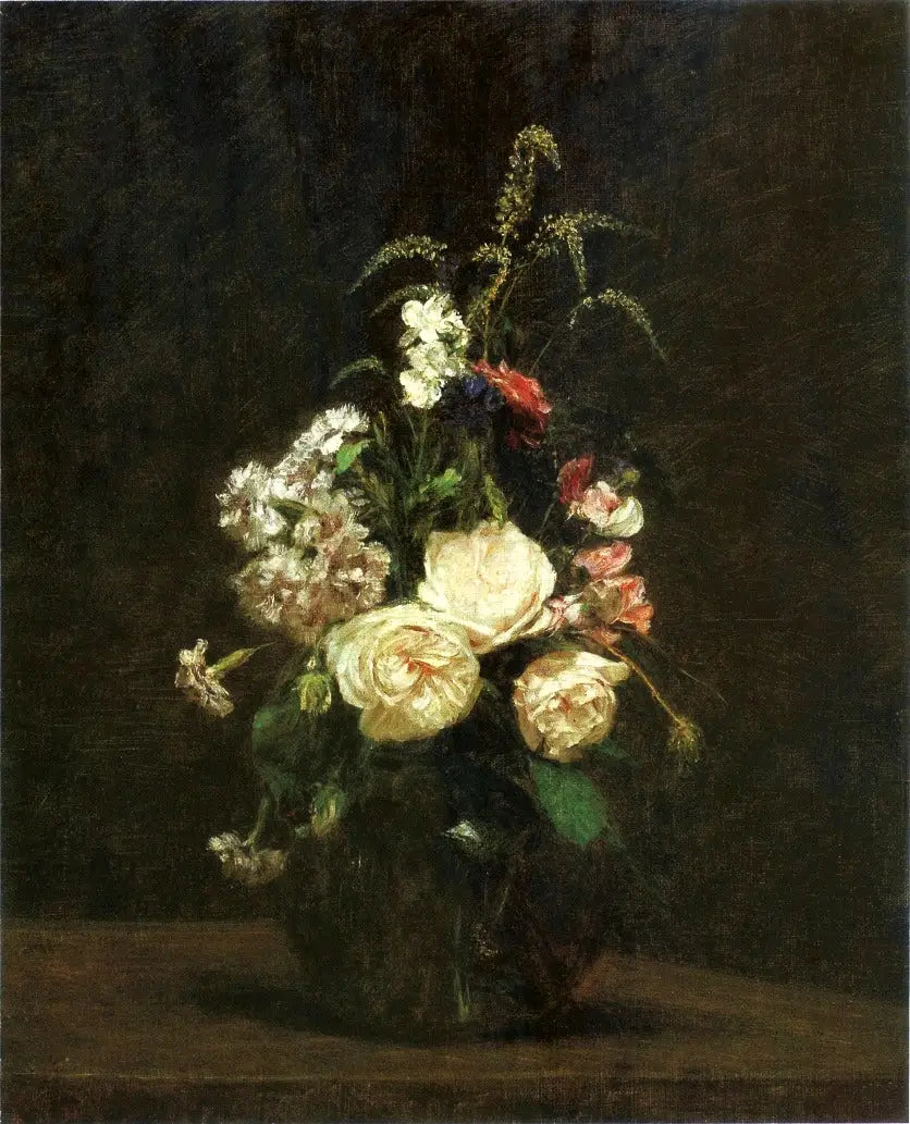 Fleurs dans un vase en verre. - Henri Fantin-Latour image 1 copie de tableau peinte à la main