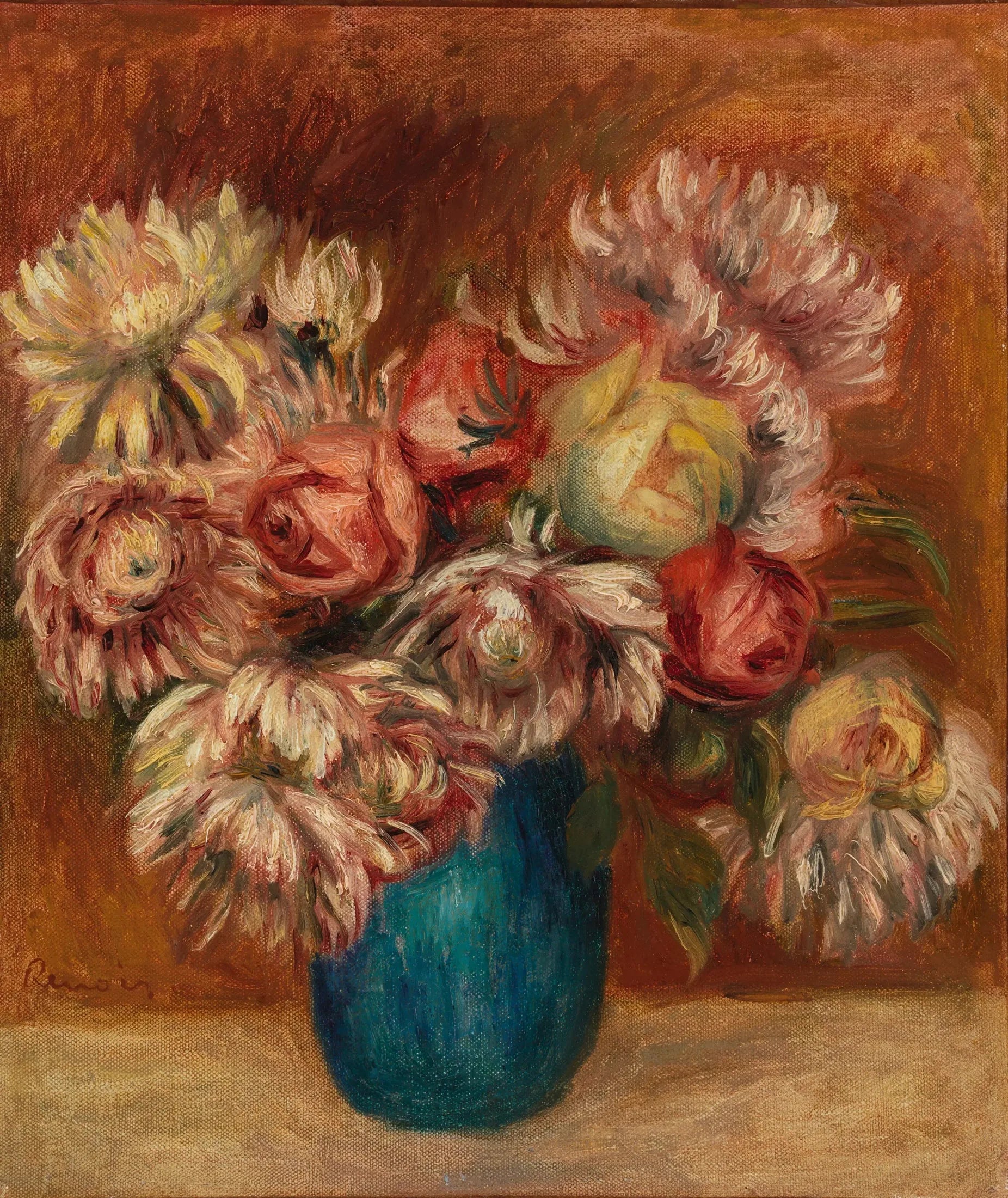 Fleurs dans un vase vert - Pierre-Auguste Renoir image 1 copie peinte à la main à l’huile
