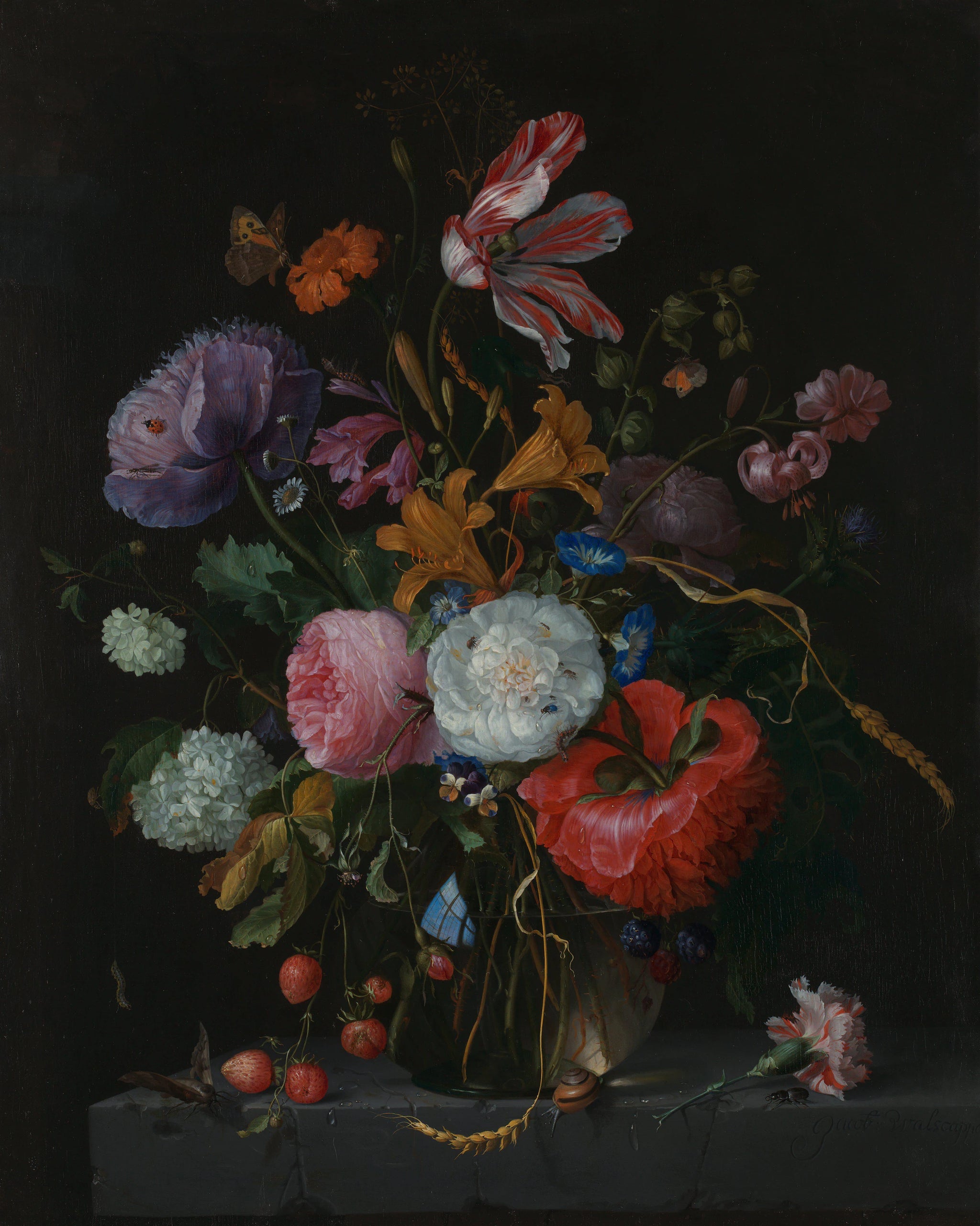 Fleurs dans un vase en verre - Jacob van Walscapelle