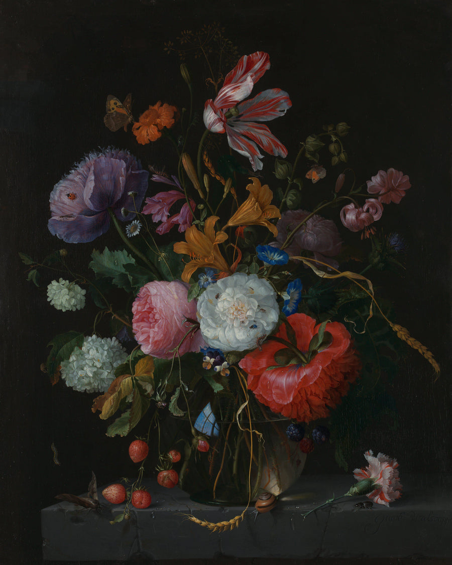 Fleurs dans un vase en verre - Jacob van Walscapelle