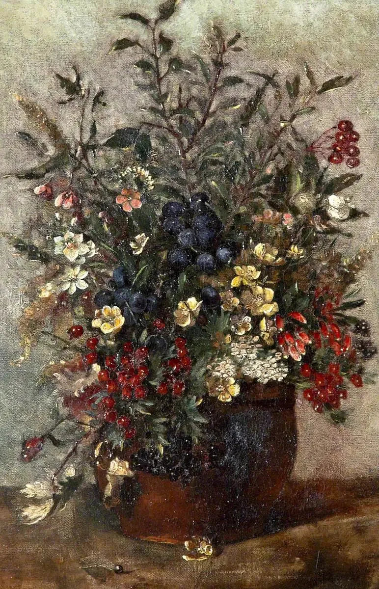 Fleurs des champs et baies dans un pot marron - John Constable image 1 copie peinte à la main à l’huile