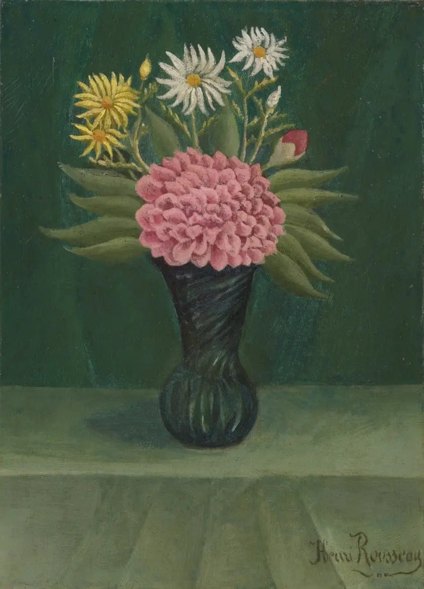Fleurs et dahlia dans un vase - Henri Rousseau image 1 copie peinte à la main à l’huile