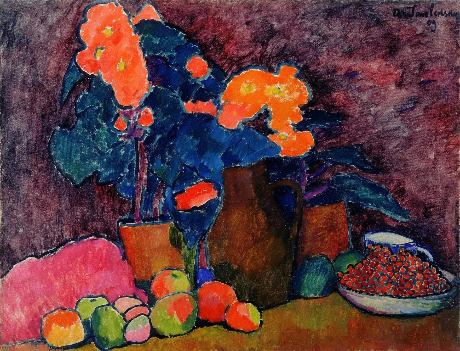 Fleurs, fruits et cruche - Alexej von Jawlensky image 1 copie de tableau peinte à la main