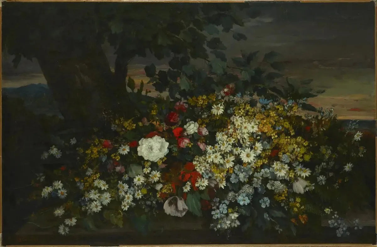 Fleurs sur un banc - Gustave Courbet image 1 copie de tableau peinte à la main