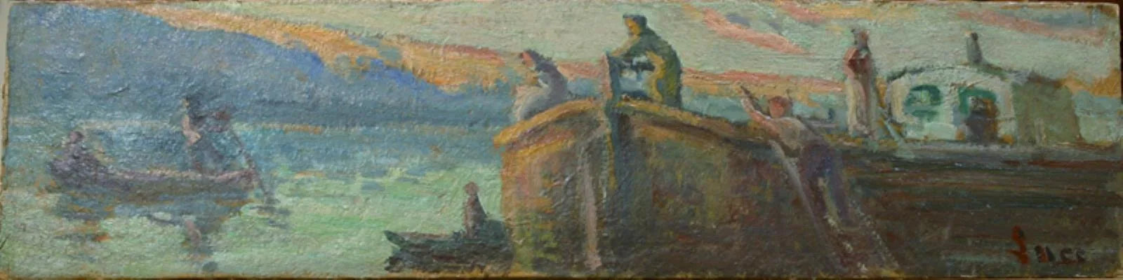 Flodlandskab avec landau et bébé - Maximilien Luce image 1 reproduction de peinture à l’huile