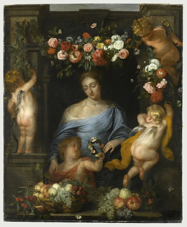 Flore et Amours avec des fruits et des guirlandes de fleurs - Thomas Willeboirts