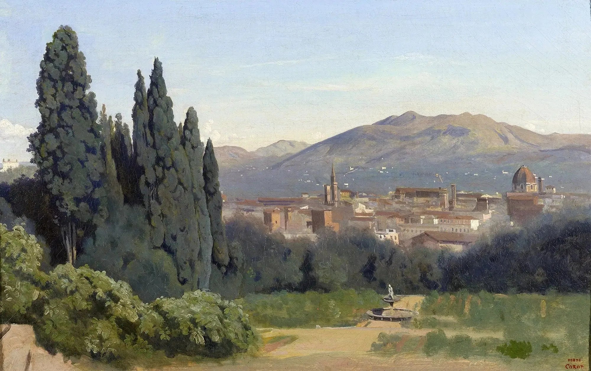 Florence, Vue prise des Jardins Boboli - Jean-Baptiste Camille Corot image 1 tableau peint à l’huile sur toile