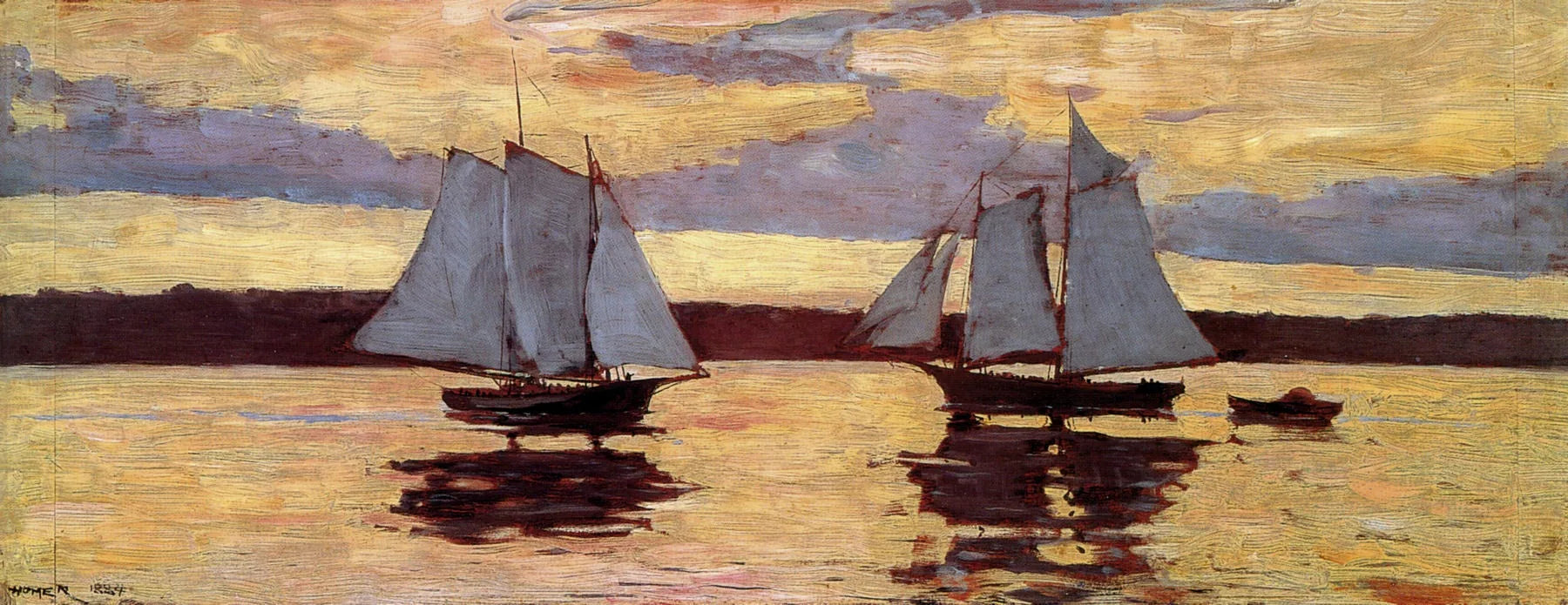 Flotte de maquereaux de Gloucester au coucher du soleil - Winslow Homer image 1 reproduction artisanale de tableau