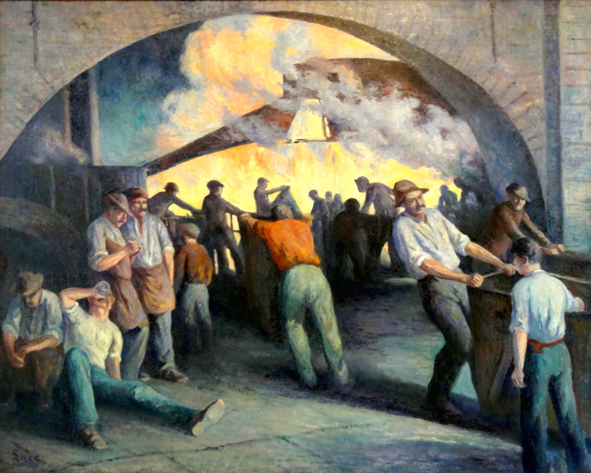 Fonderie à Charleroi, la coulée - Maximilien Luce image 1 tableau peint à l’huile sur toile