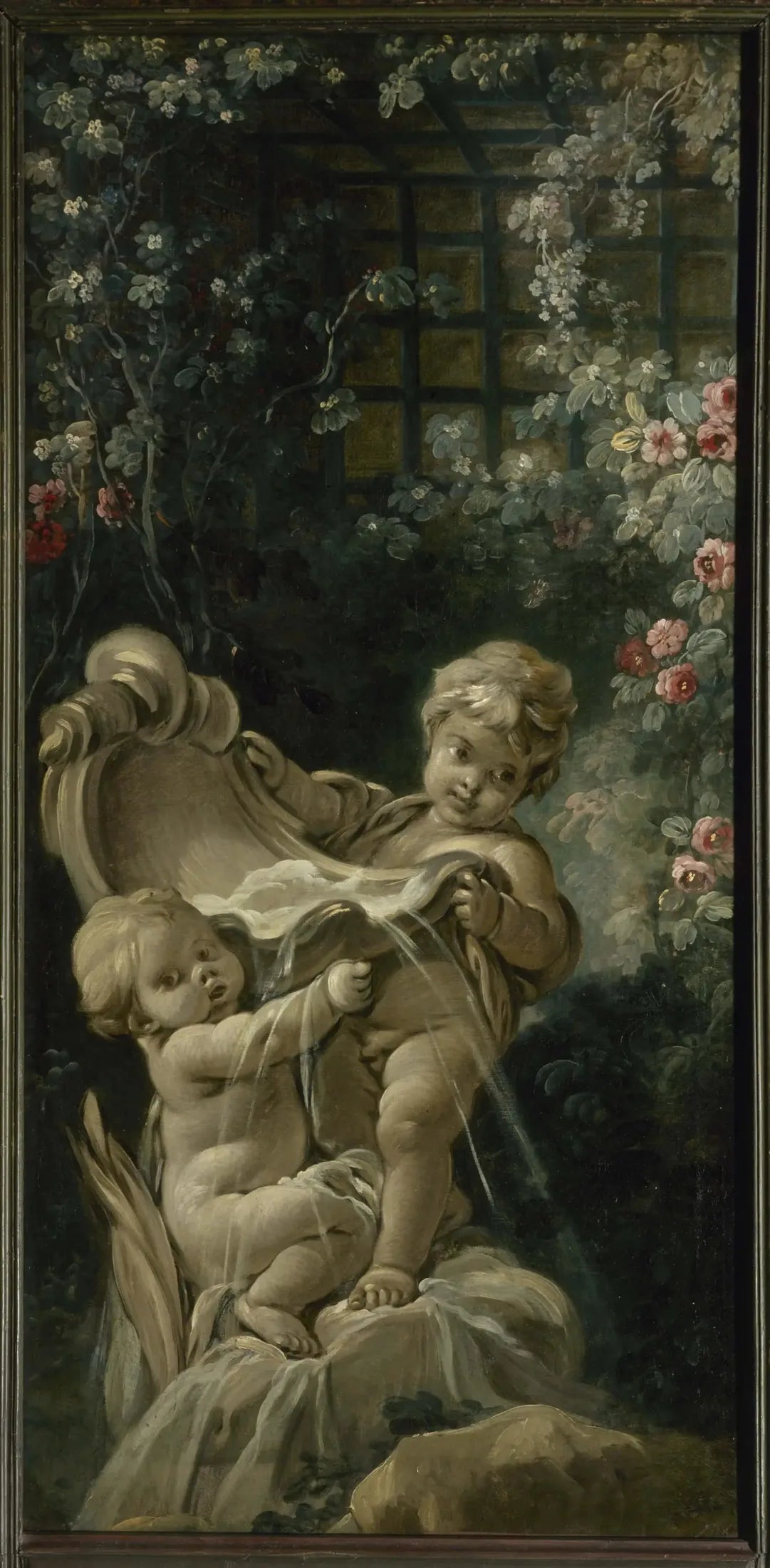 Fontaine avec deux amours dont l'un est agenouillé - François Boucher image 1 tableau peint à l’huile sur toile