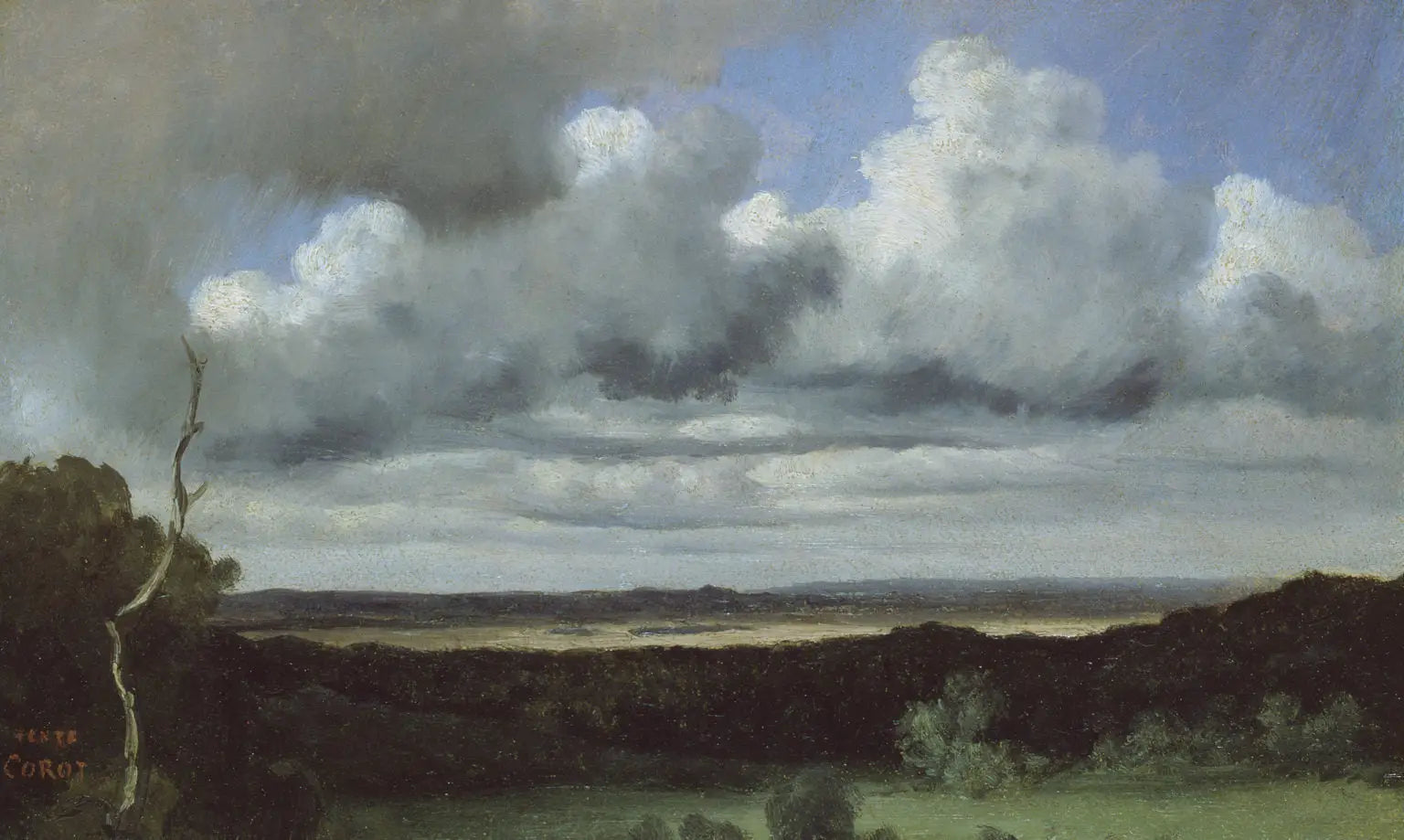 Fontainebleau – Orage sur les plaines - Jean-Baptiste Camille Corot image 1 reproduction de peinture à l’huile