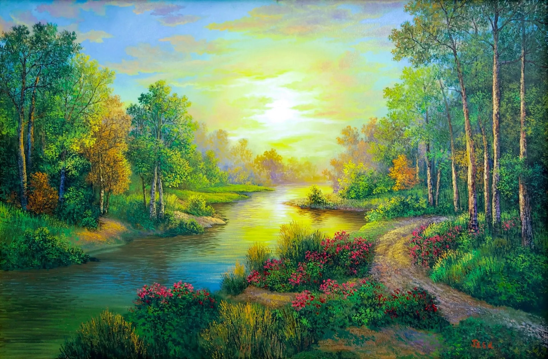 Forest and Rivers | 90 x 60 cm image 1 reproduction de peinture à l’huile
