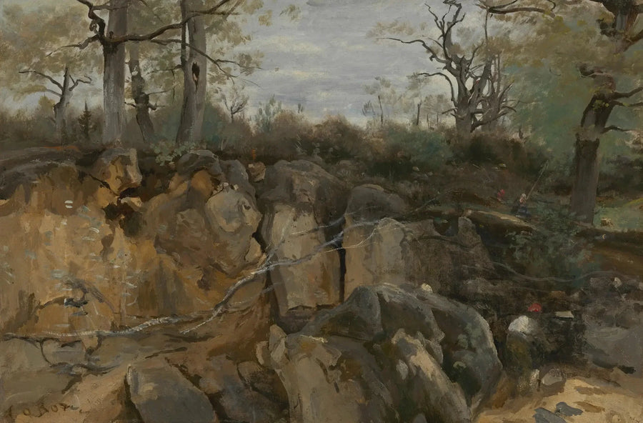 Forêt de Fontainebleau, carrière de grès abandonnée - Jean-Baptiste Camille Corot image 1 copie de tableau peinte à la main