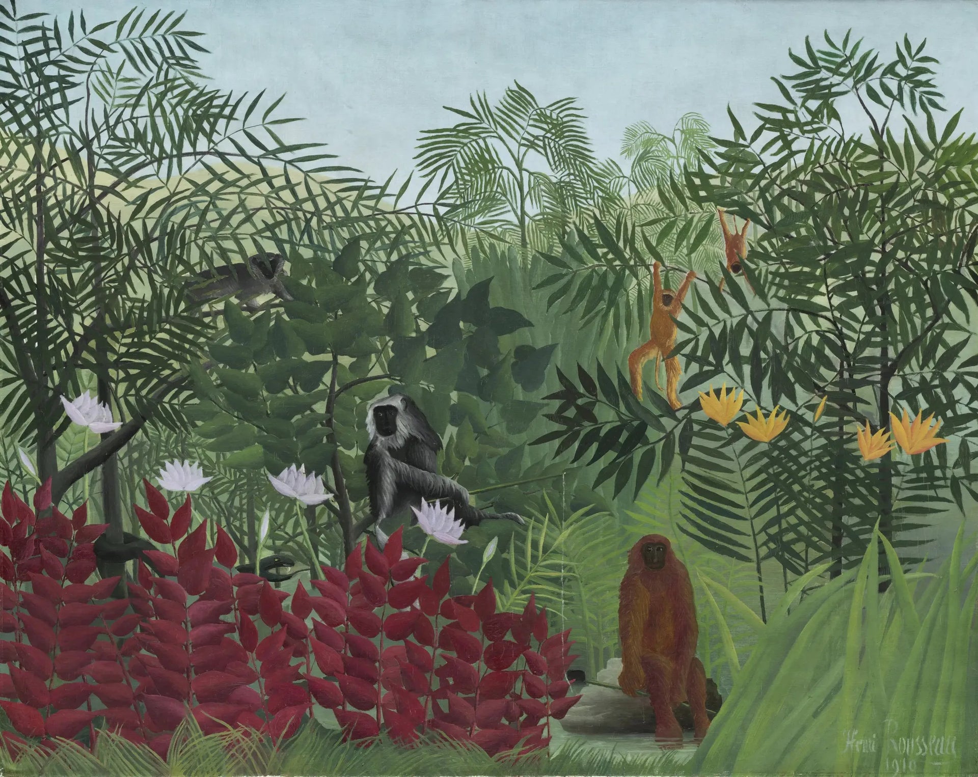 Forêt tropicale avec singes - Henri Rousseau image 1 tableau peint à l’huile sur toile