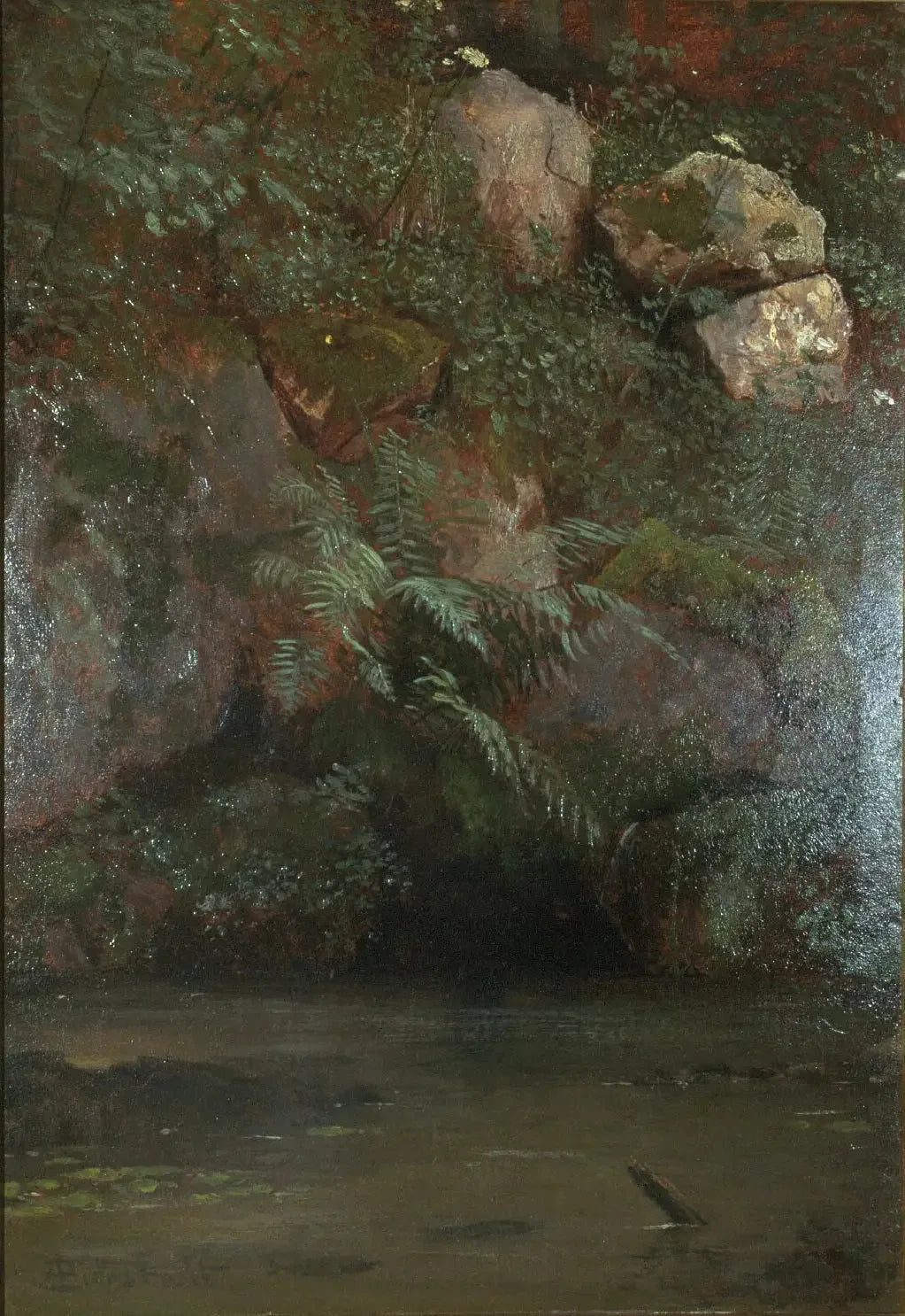Fougères et rochers sur un talus - Albert Bierstadt image 1 copie peinte à la main à l’huile