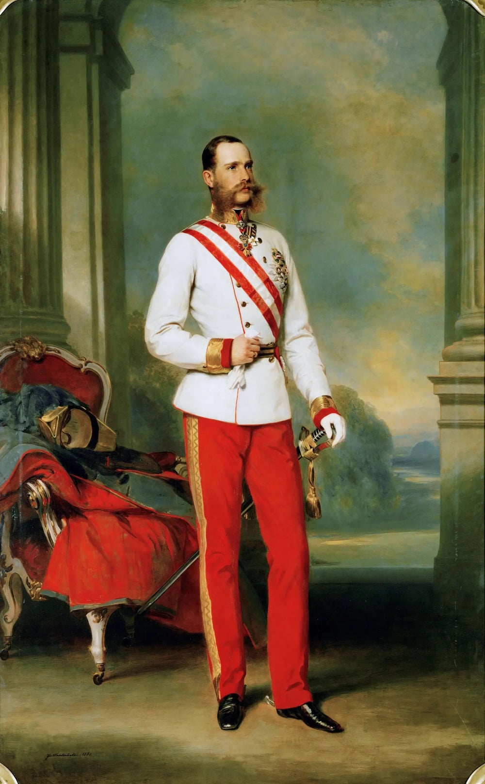 François-Joseph Ier, empereur d'Autriche, portant un uniforme de maréchal avec la grande étoile de l'ordre militaire de Marie-Thérèse - Franz Xaver Winterhalter image 1 reproduction de peinture à l’huile