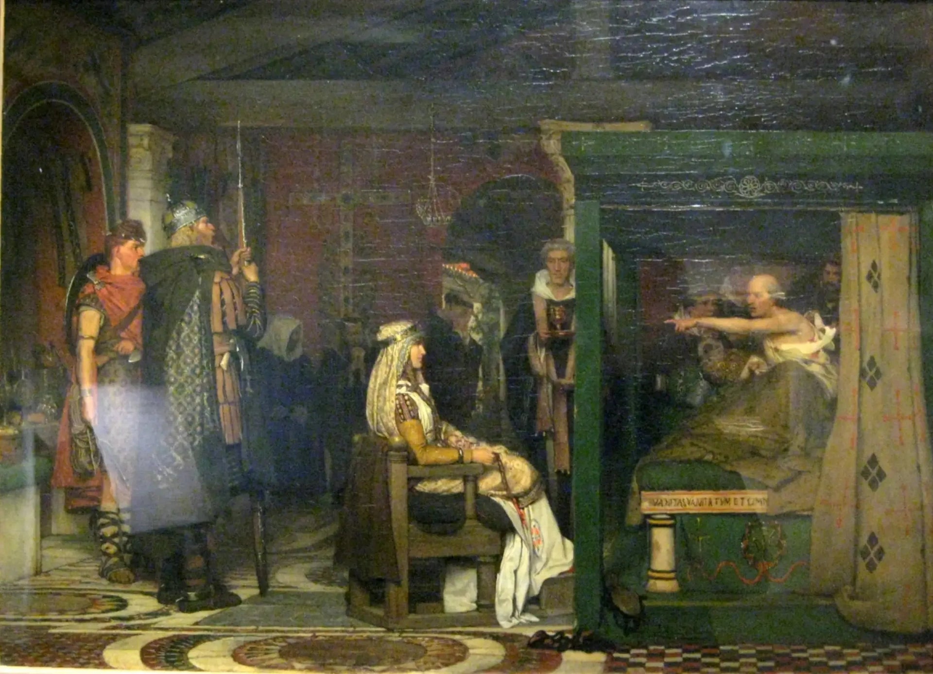 Frédégonde visitant Prétextat sur son lit de mort - Lawrence Alma-Tadema image 1 copie de tableau peinte à la main
