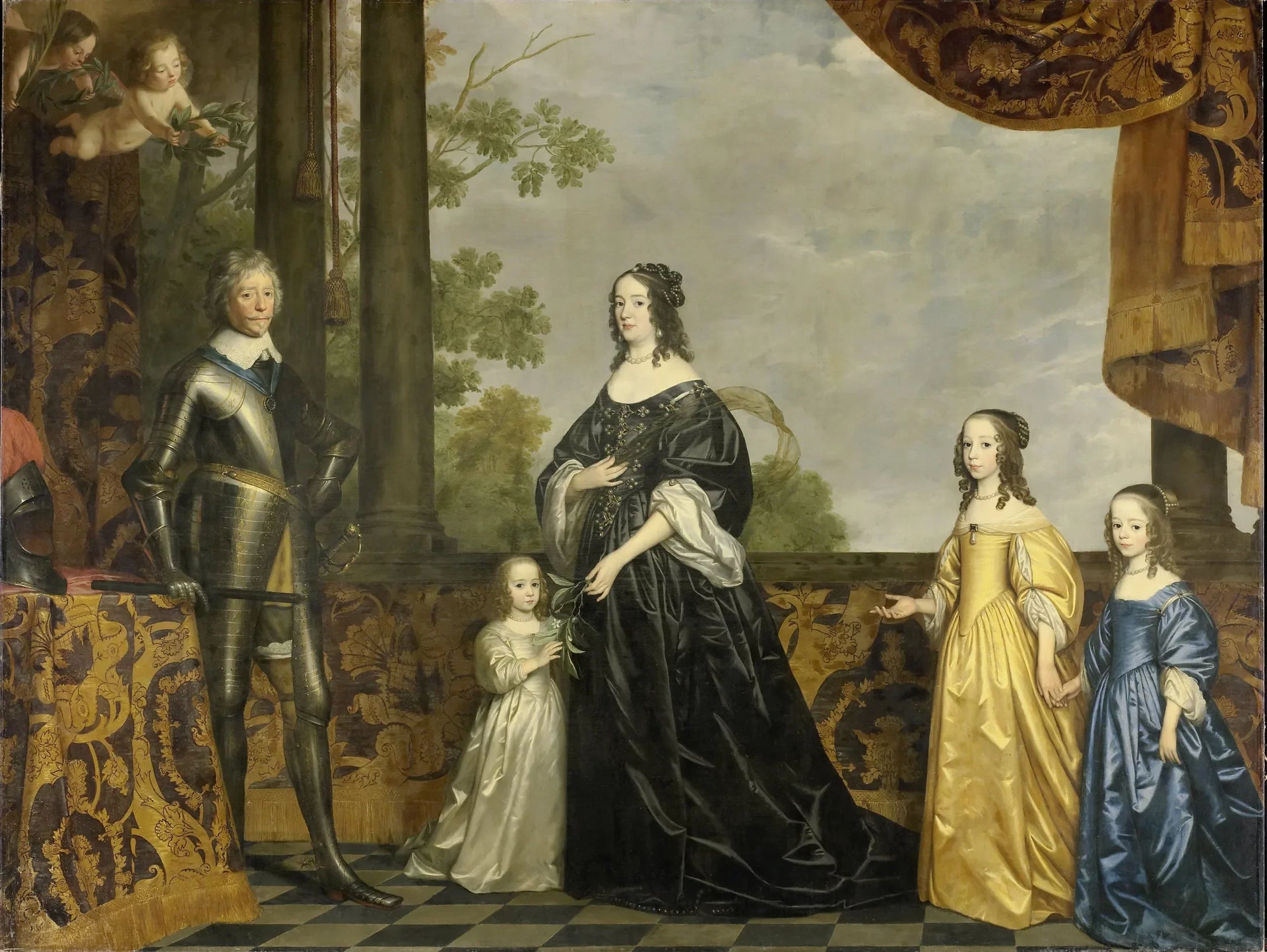 Frédéric-Henri (1584-1647), prince d'Orange, son épouse Amélie van Solms (1602-1675) et leurs trois plus jeunes filles, Albertine Agnès (1634-1696), Henriette Catharine (1637-1708) et Marie (1642-1688) - Gerrit van Honthorst image 1 tableau peint à l’huile sur toile