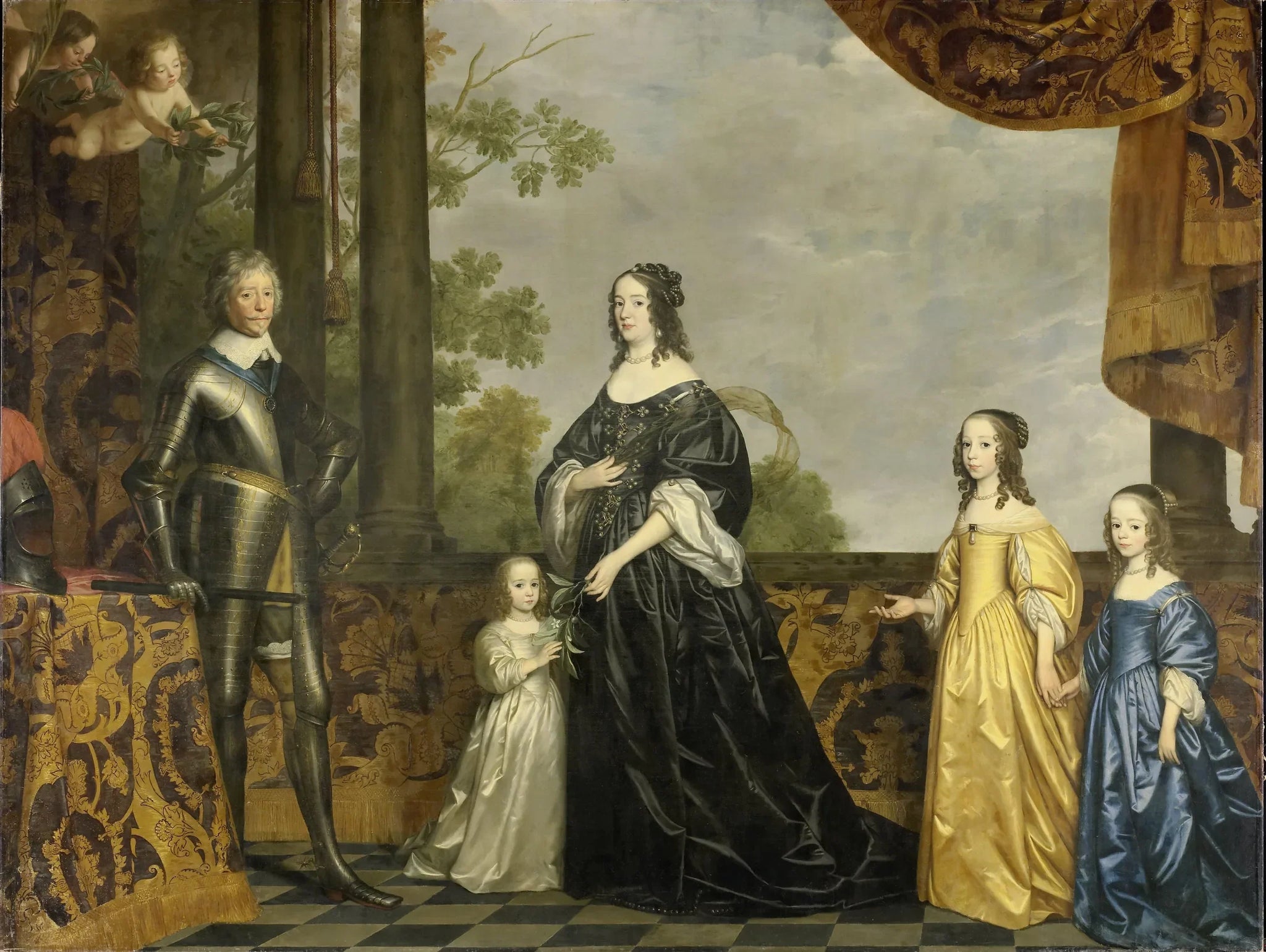 Frédéric-Henri (1584-1647), prince d'Orange, son épouse Amélie van Solms (1602-1675) et leurs trois plus jeunes filles, Albertine Agnès (1634-1696), Henriette Catharine (1637-1708) et Marie (1642-1688) - Gerrit van Honthorst image 1 tableau peint à l’huile sur toile