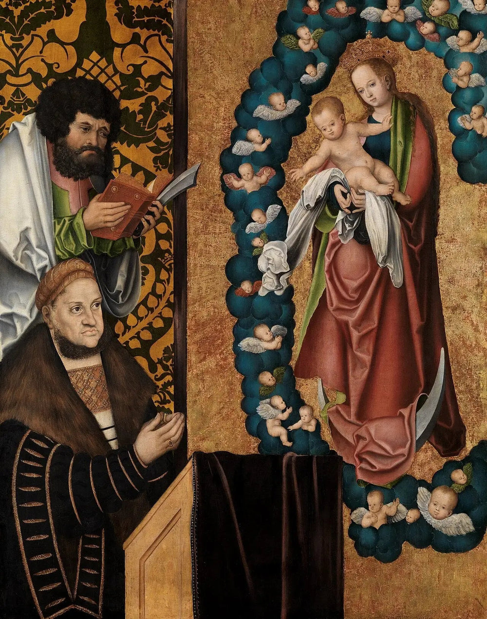 Frédéric le Sage en vénération de la Mère de Dieu apocalyptique - Lucas Cranach the Elder image 1 reproduction de peinture à l’huile