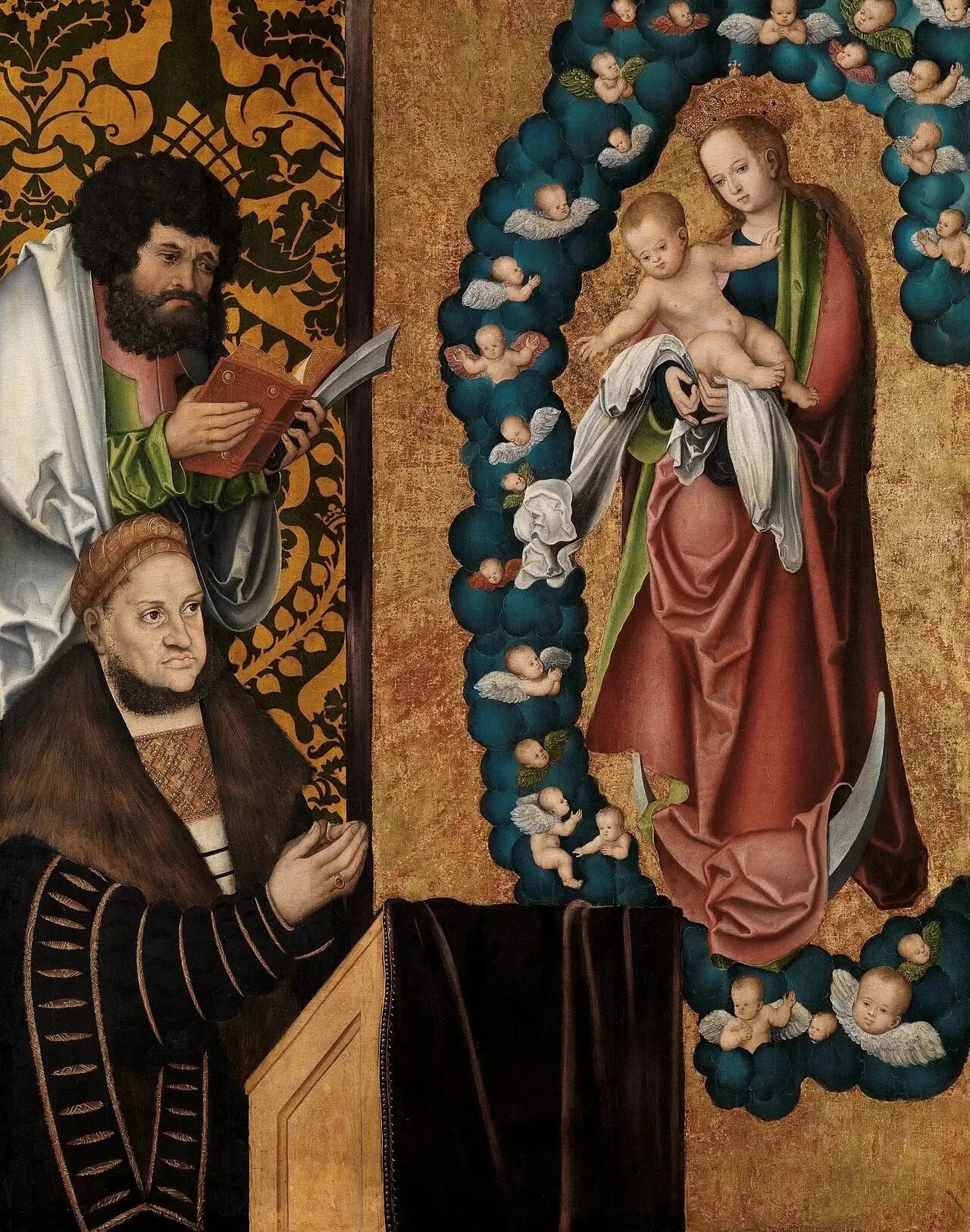 Frédéric le Sage en vénération de la Mère de Dieu apocalyptique - Lucas Cranach the Elder image 1 reproduction de peinture à l’huile