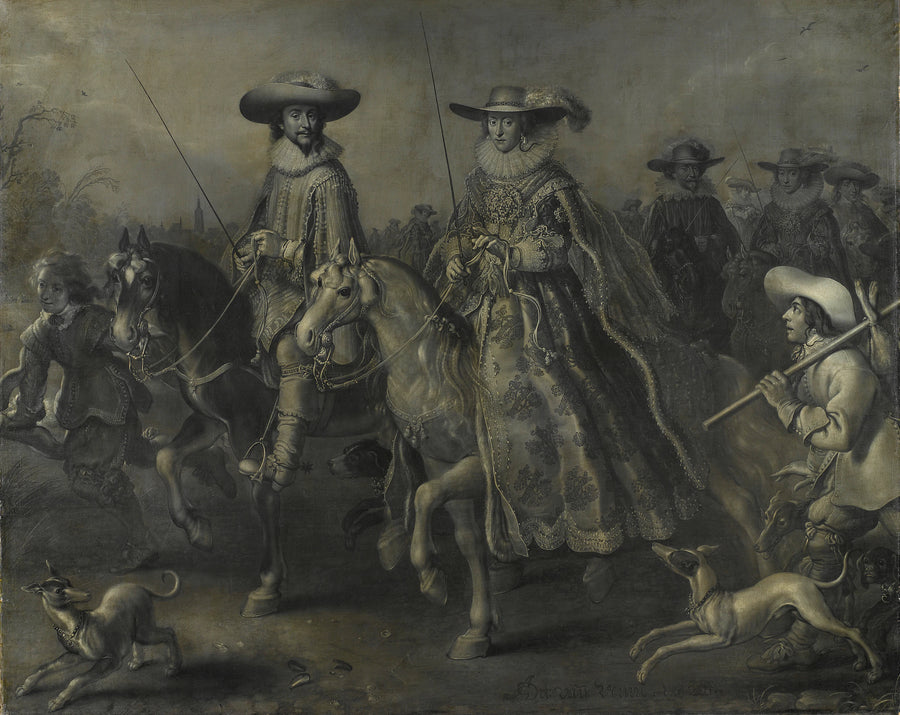 Frédéric V (1596-1632), électeur palatin, roi de Bohême, et son épouse Elisabeth Stuart (1596-1662) à cheval - Adriaen Pietersz van de Venne