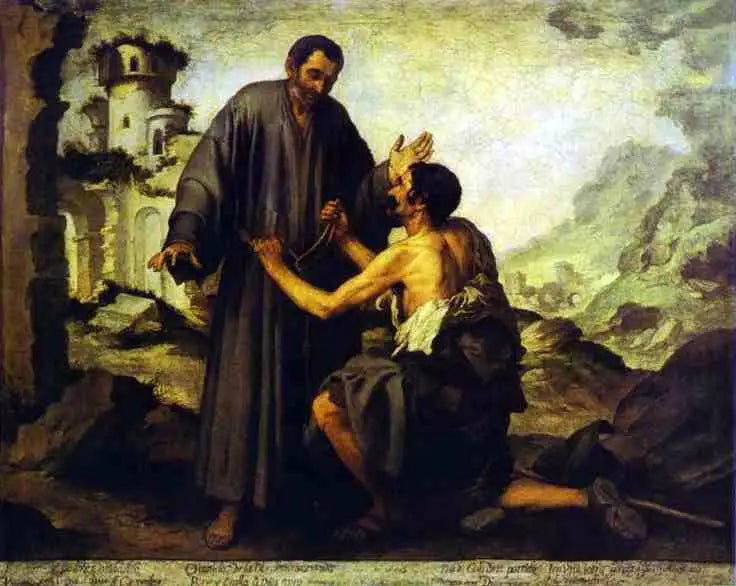 Frère Junipero et le Pauvre - Bartolomé Esteban Murillo image 1 reproduction de peinture à l’huile